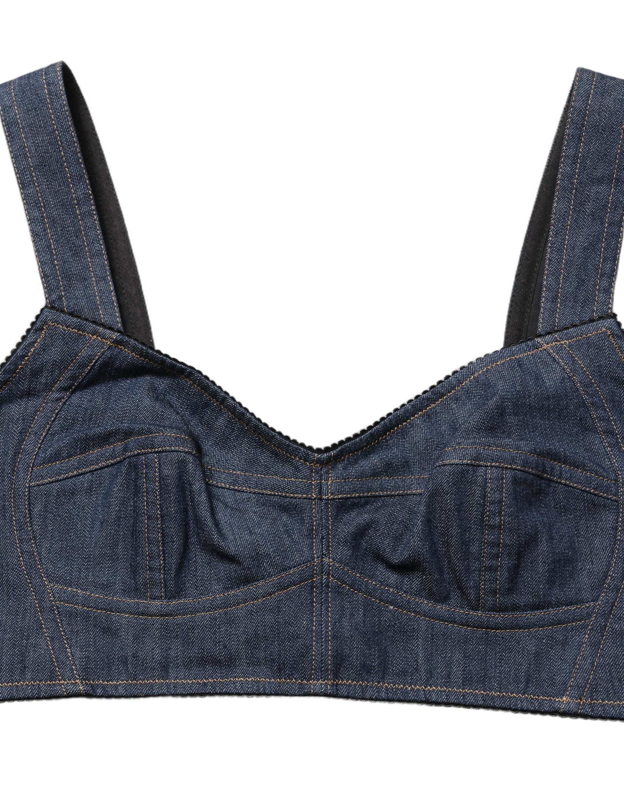 Dolce & Gabbana Black Denim Corset Bralette Cotton Cropped Top Dolce & Gabbana