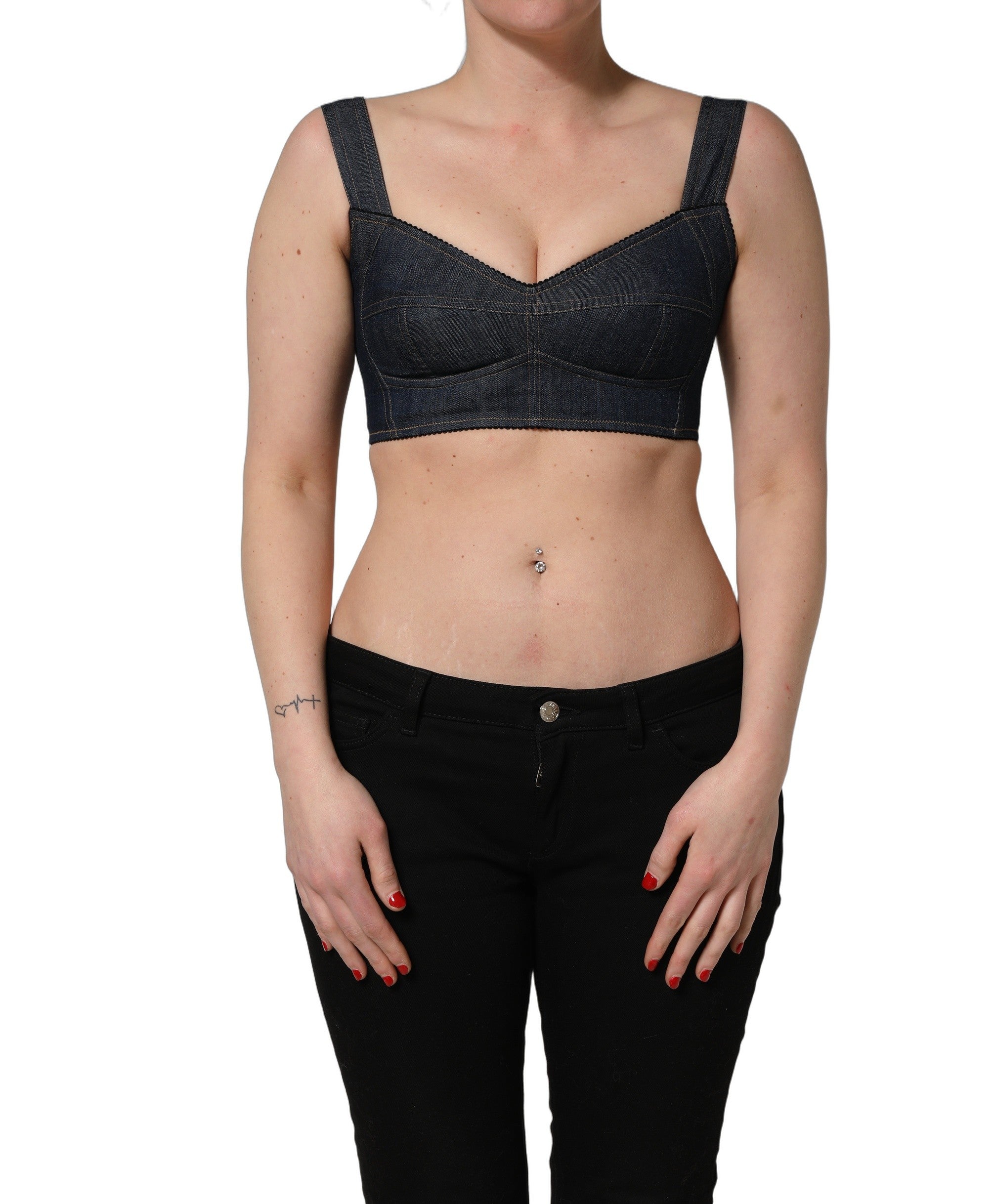 Dolce & Gabbana Black Denim Corset Bralette Cotton Cropped Top Dolce & Gabbana
