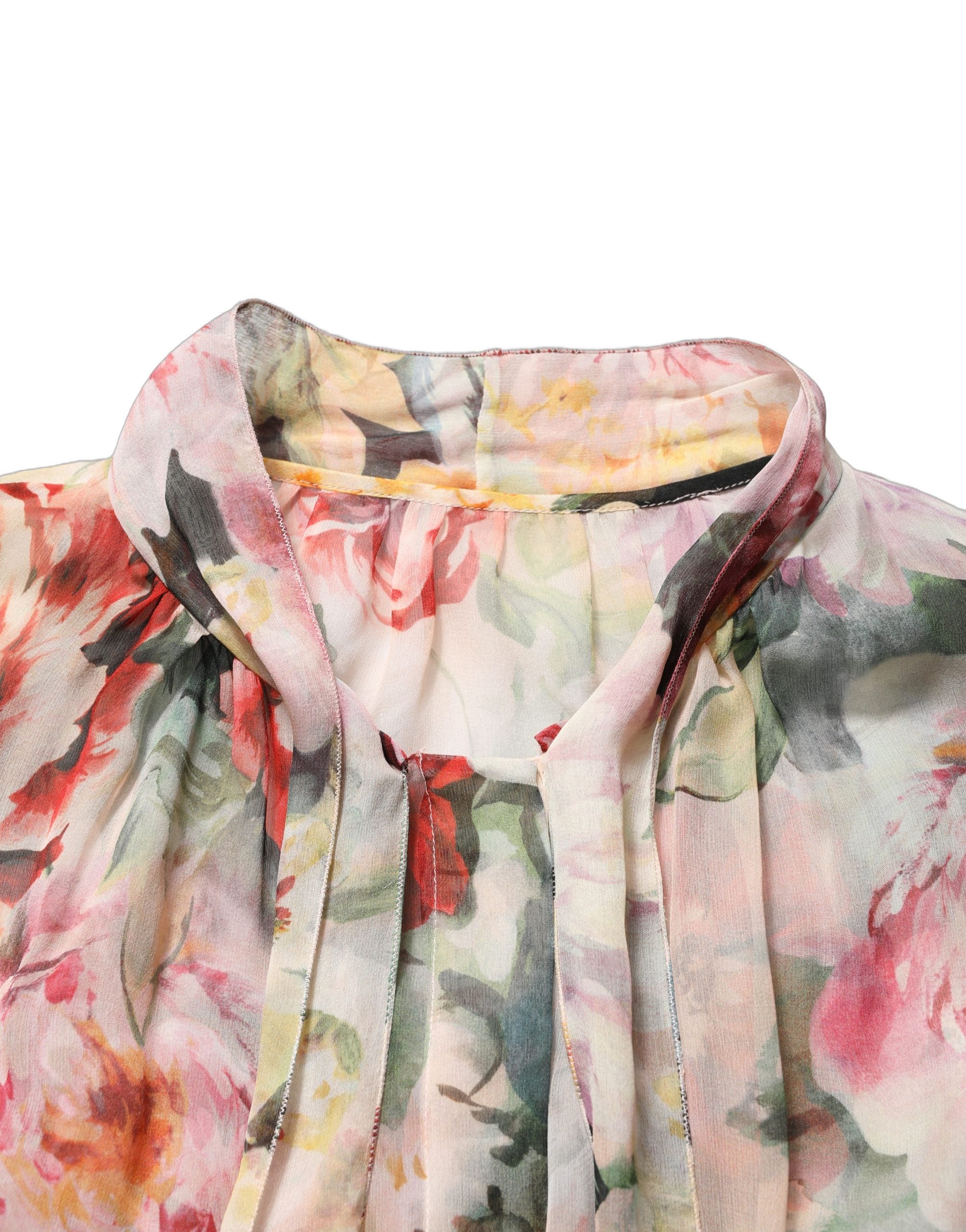 Dolce & Gabbana Multicolor Floral Tie-Neck Silk Chiffon Blouse Top Dolce & Gabbana