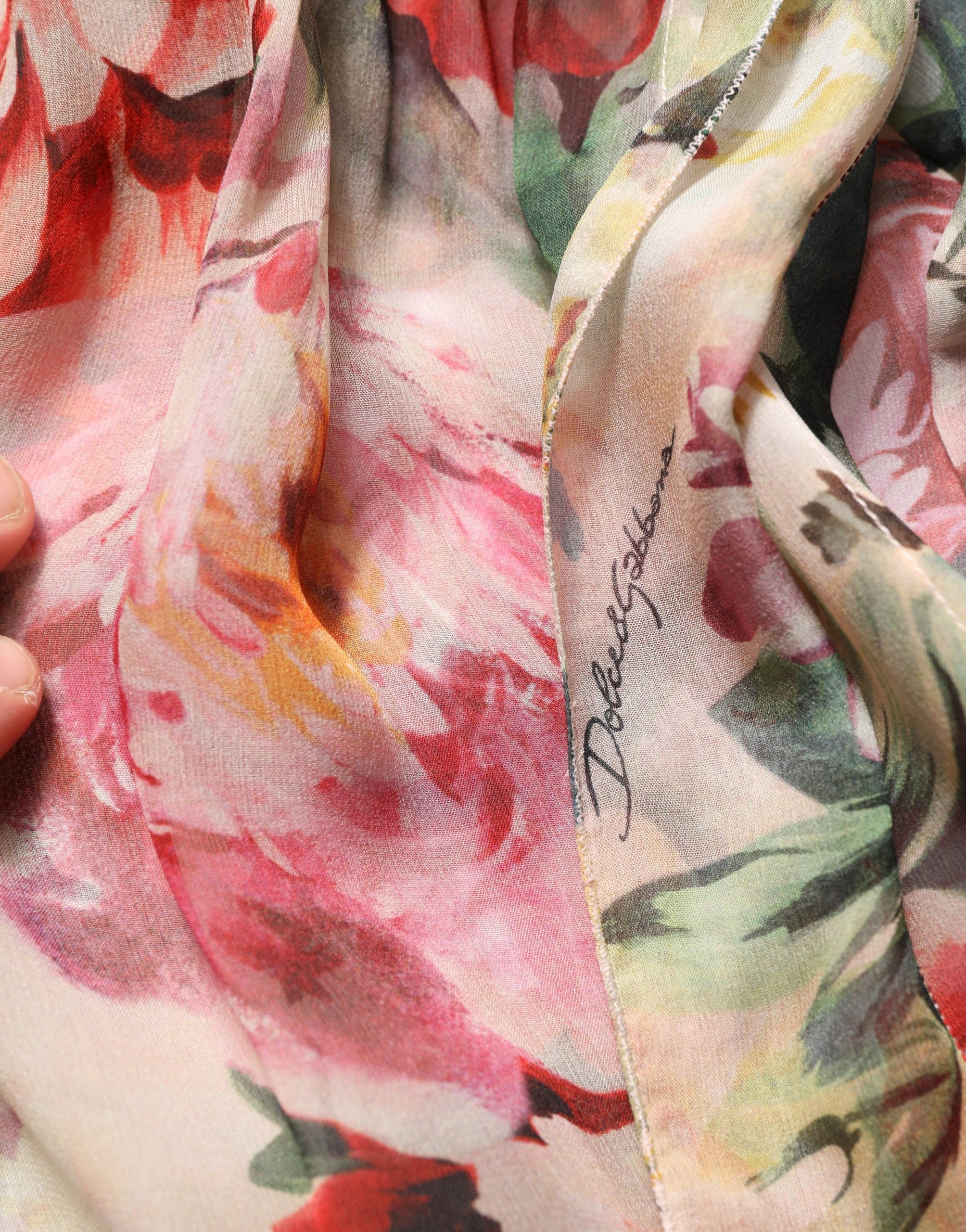 Dolce & Gabbana Multicolor Floral Tie-Neck Silk Chiffon Blouse Top Dolce & Gabbana