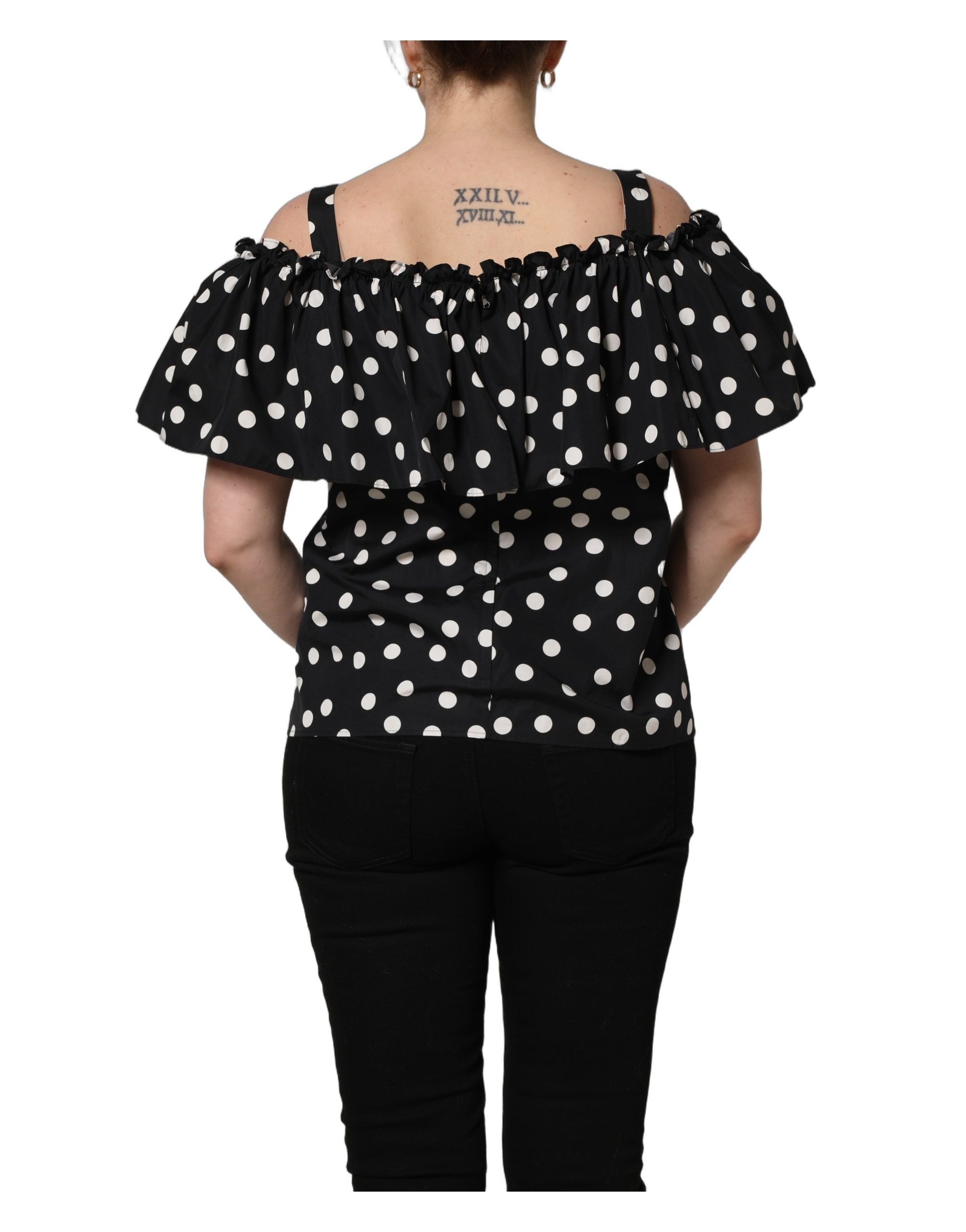 Dolce & Gabbana Black White Polka Dot Off Shoulder Top Dolce & Gabbana
