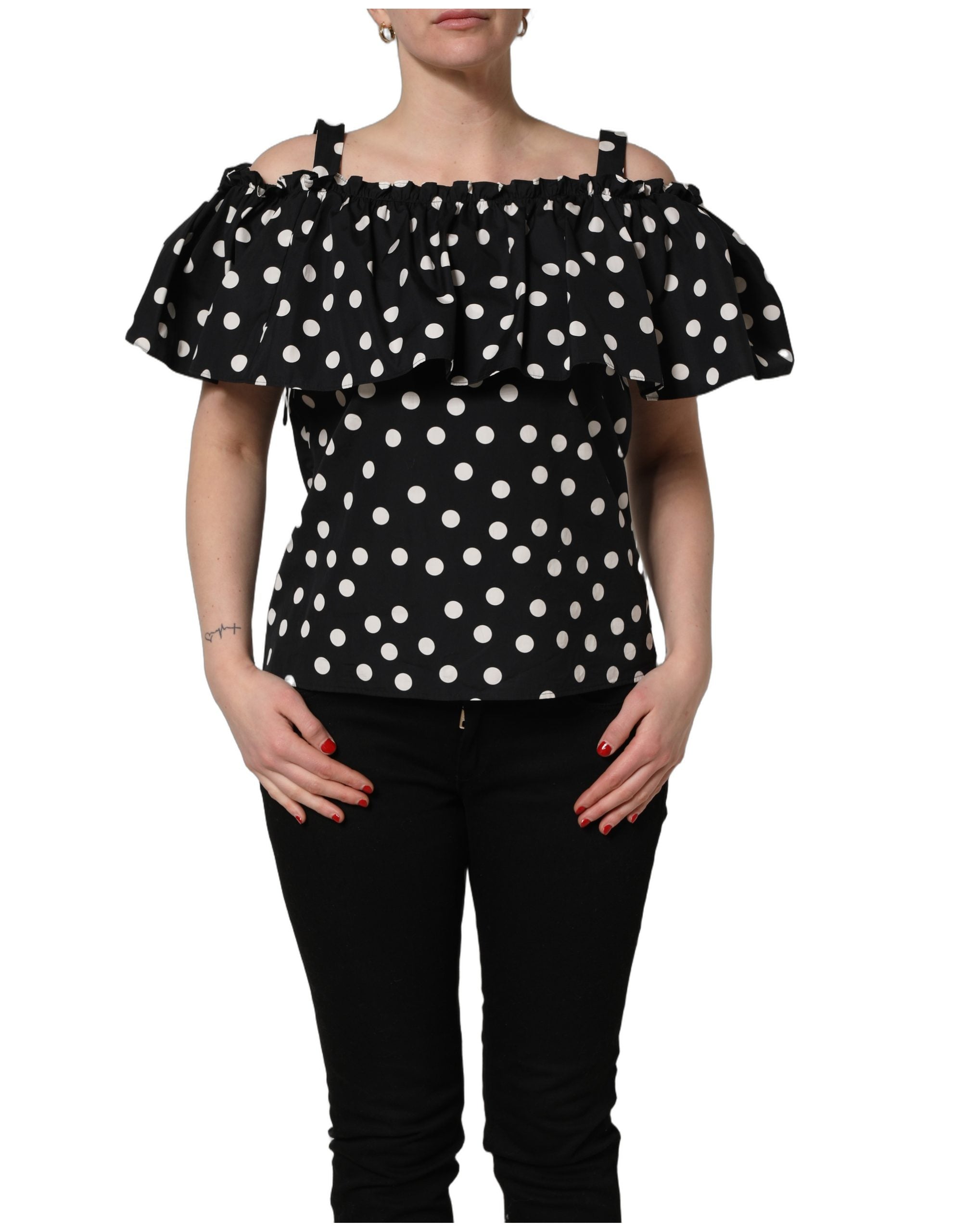 Dolce & Gabbana Black White Polka Dot Off Shoulder Top Dolce & Gabbana