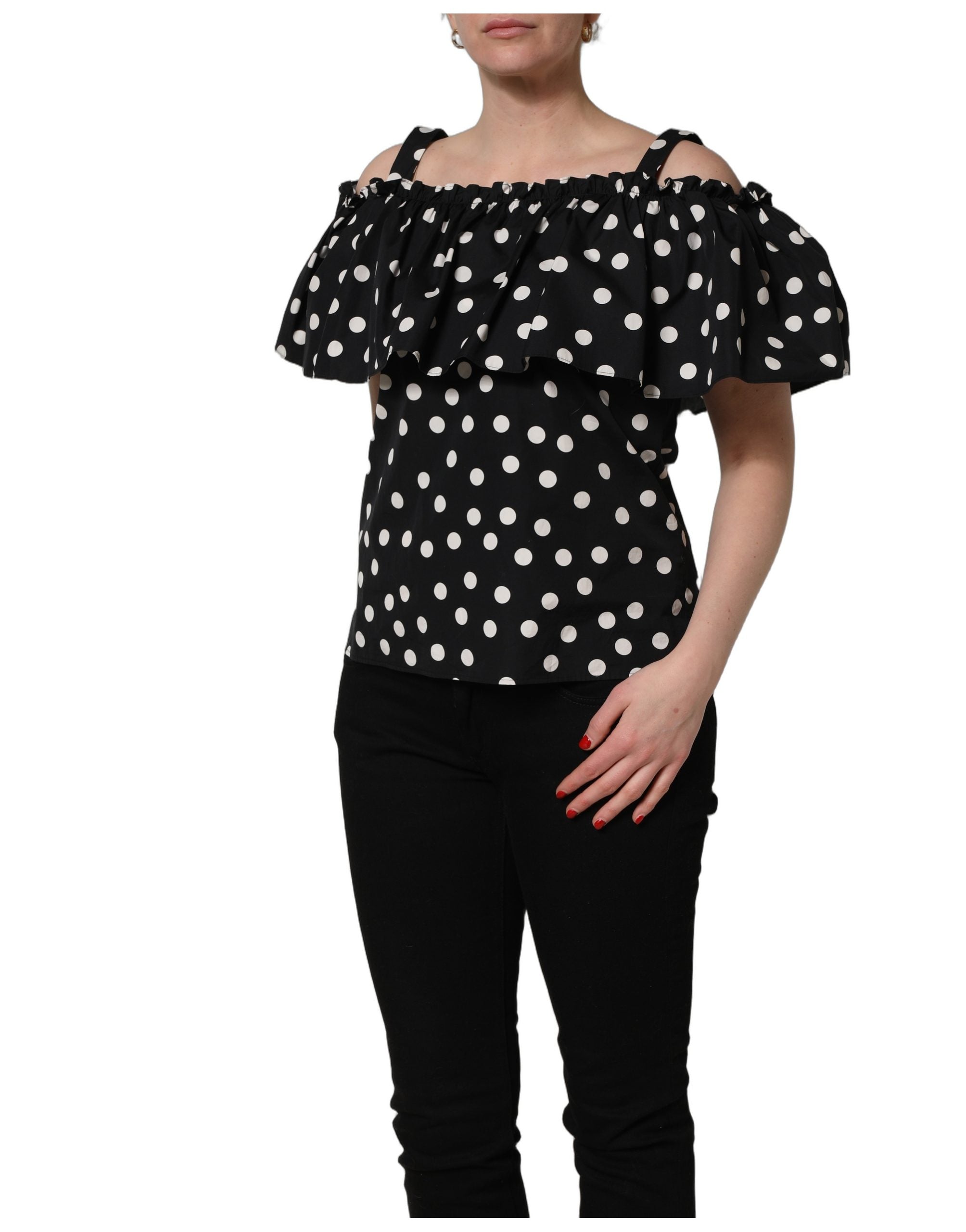 Dolce & Gabbana Black White Polka Dot Off Shoulder Top Dolce & Gabbana