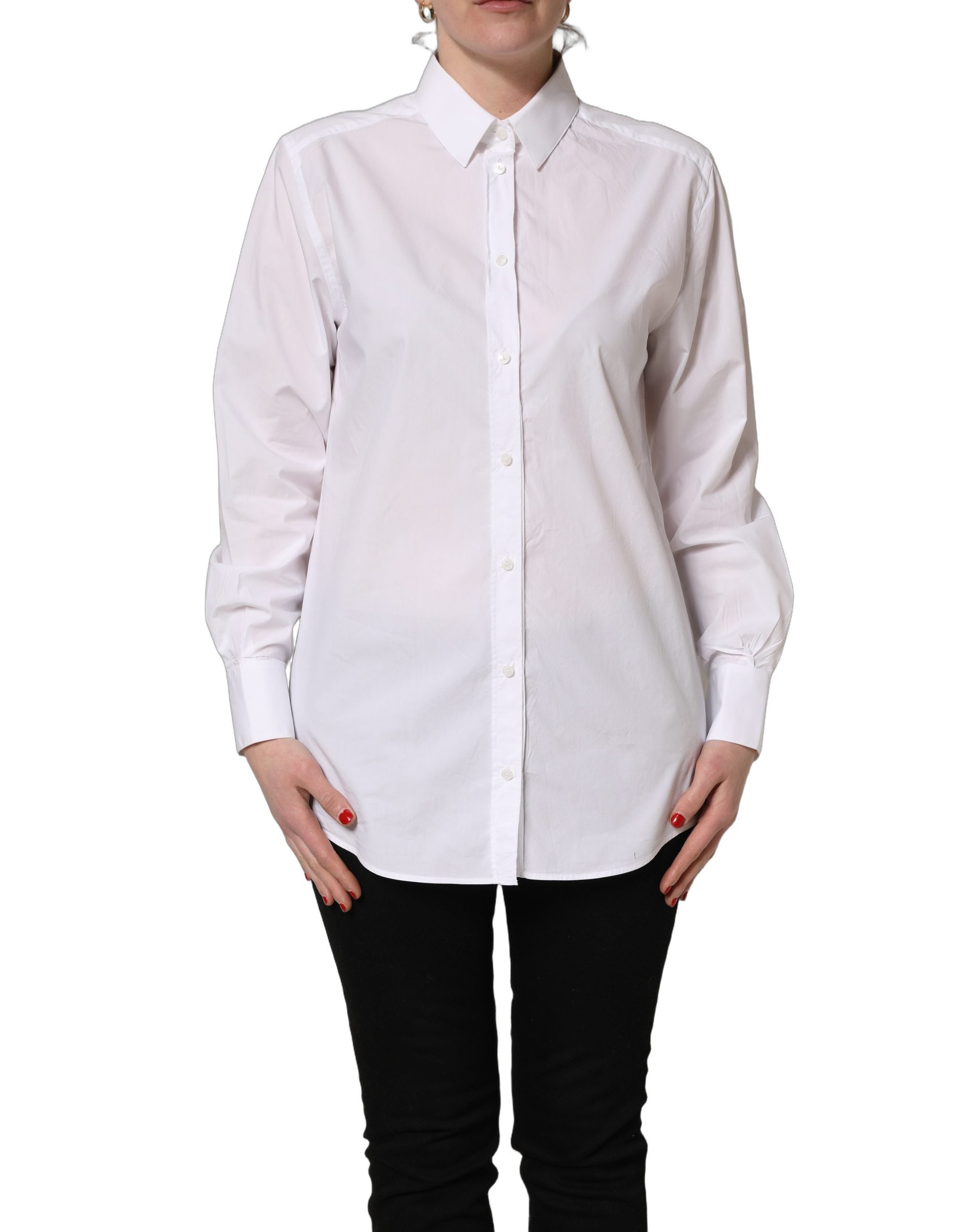 Dolce & Gabbana White Cotton Long Sleeve Button-Up Shirt Top Dolce & Gabbana