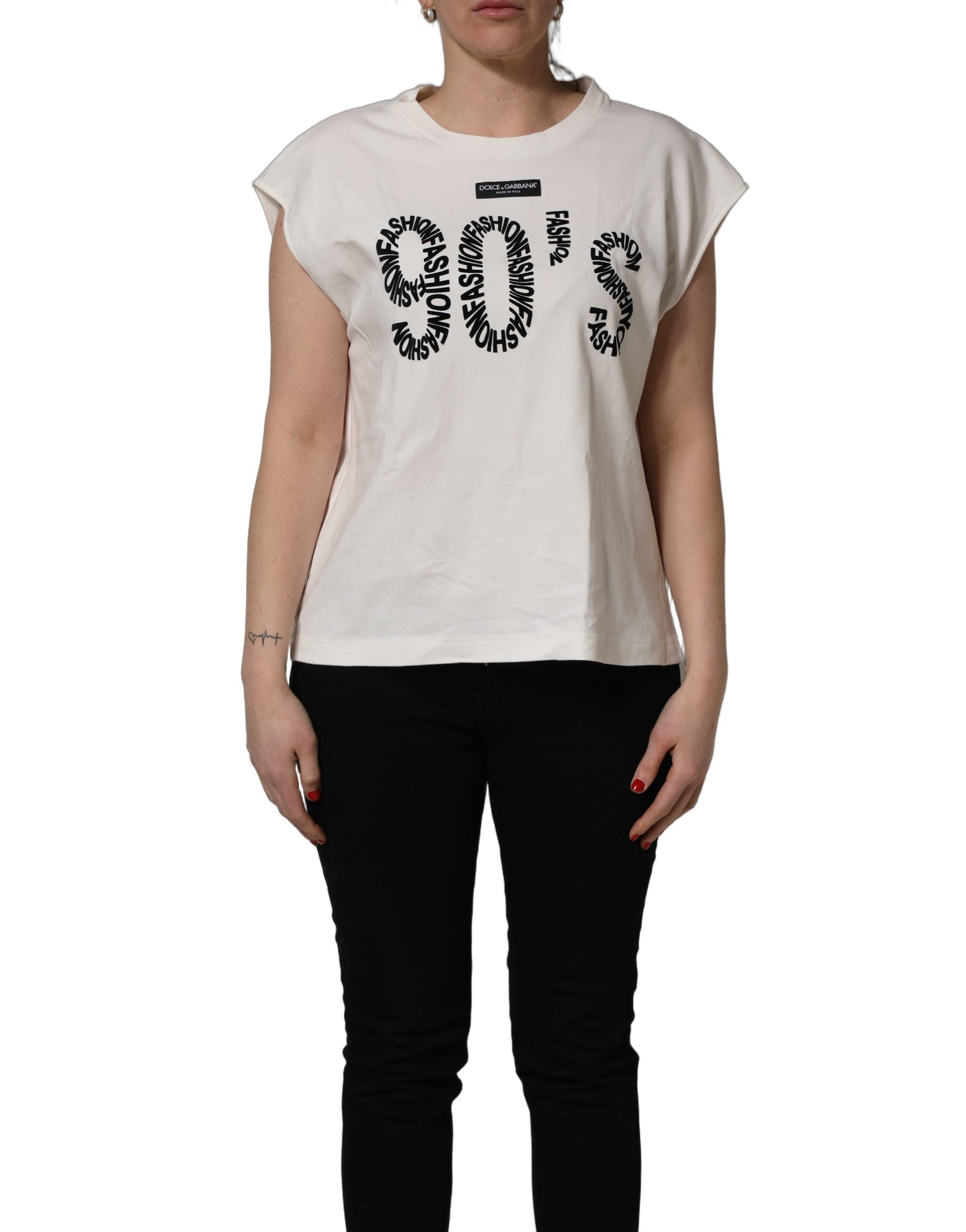Dolce & Gabbana White Cotton Graphic Sleeveless Tank Top Dolce & Gabbana