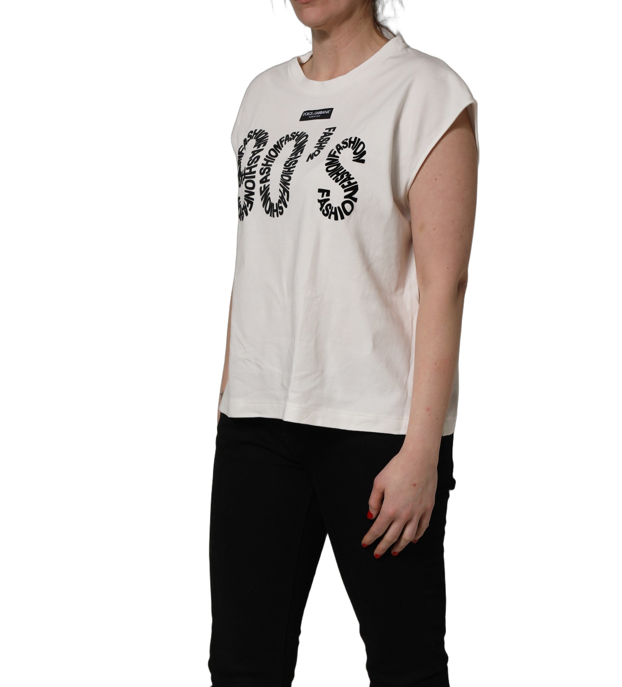 Dolce & Gabbana White Cotton Graphic Sleeveless Tank Top Dolce & Gabbana