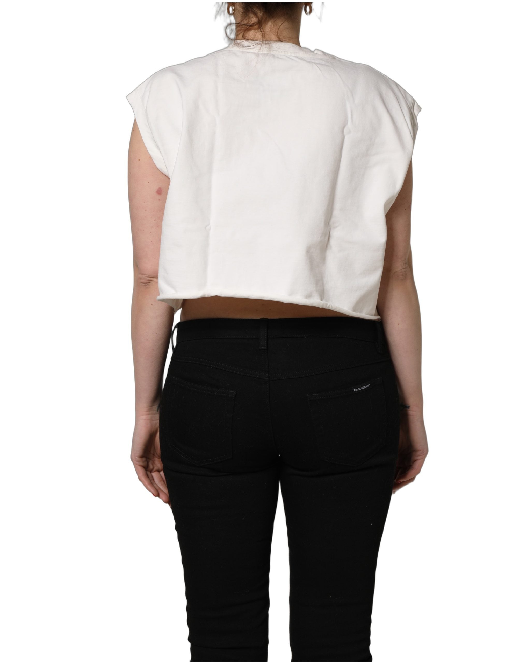 Dolce & Gabbana White Cotton DG Logo Print Cropped Jersey Top Dolce & Gabbana
