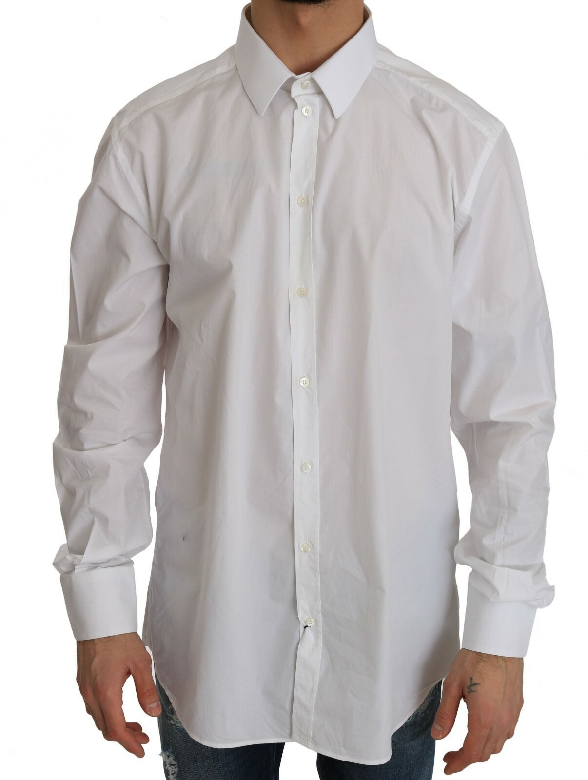 Dolce & Gabbana White 100% Cotton GOLD Slim Dress Shirt Dolce & Gabbana