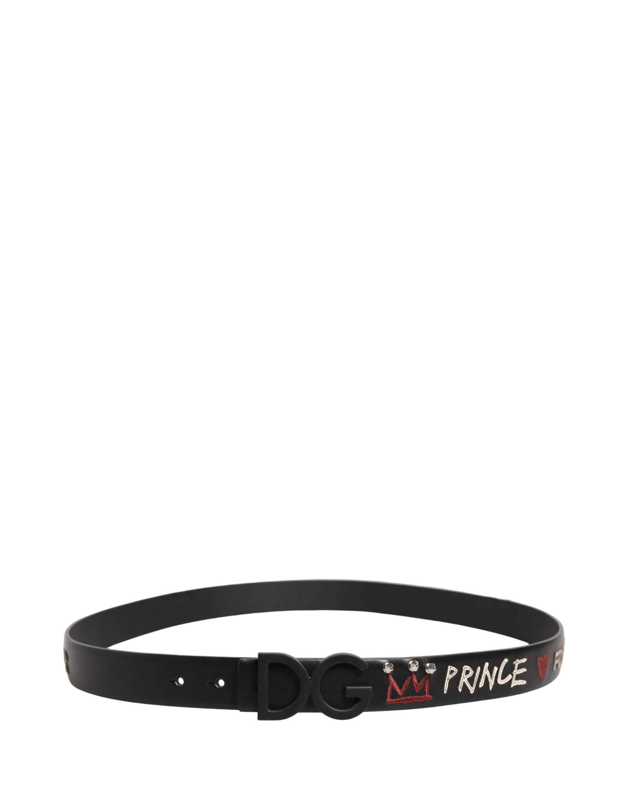 Dolce & Gabbana Black Leather Prince Crown Logo Buckle Belt Dolce & Gabbana