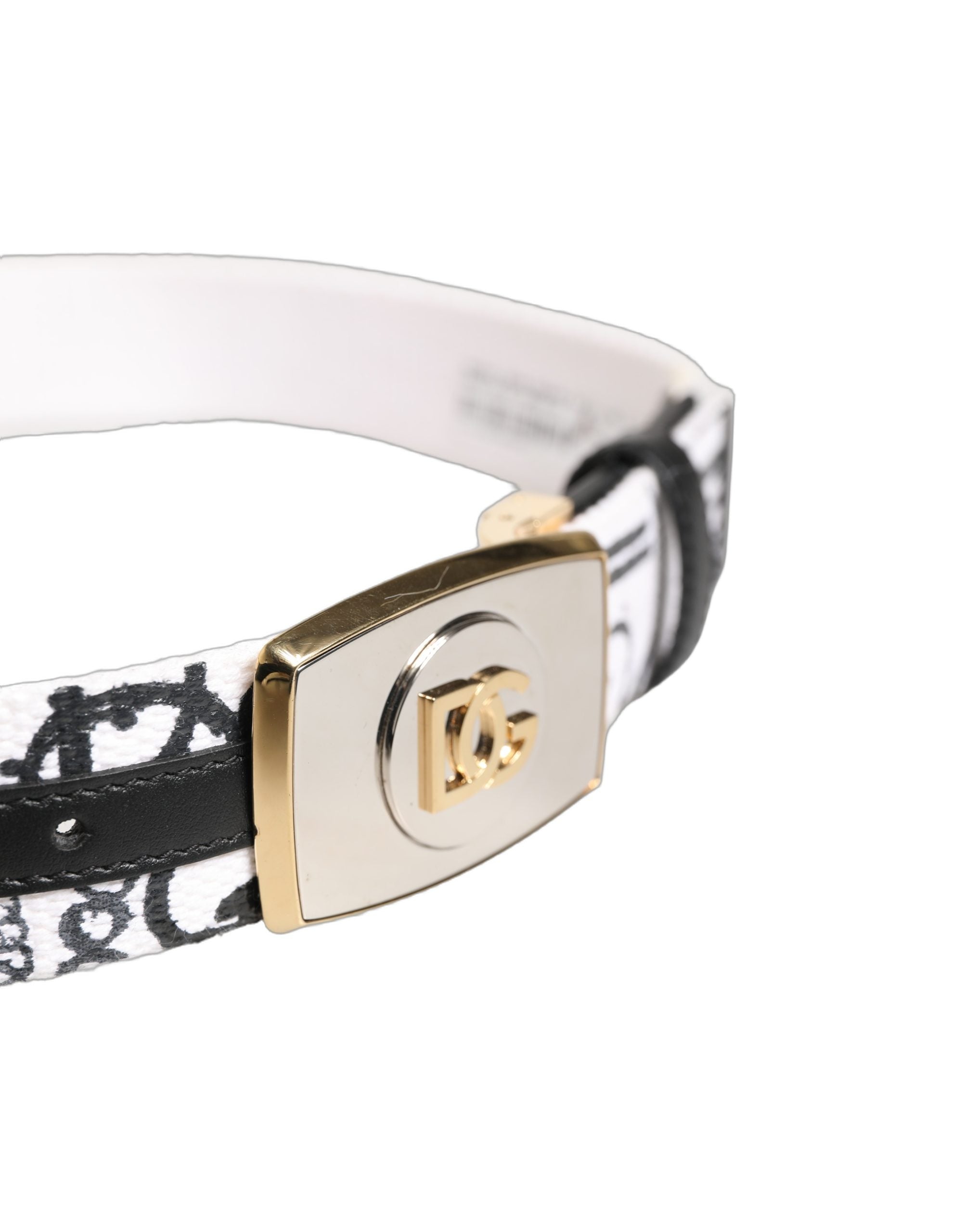 Dolce & Gabbana White Graffiti Print Gold Metal Buckle Belt Dolce & Gabbana