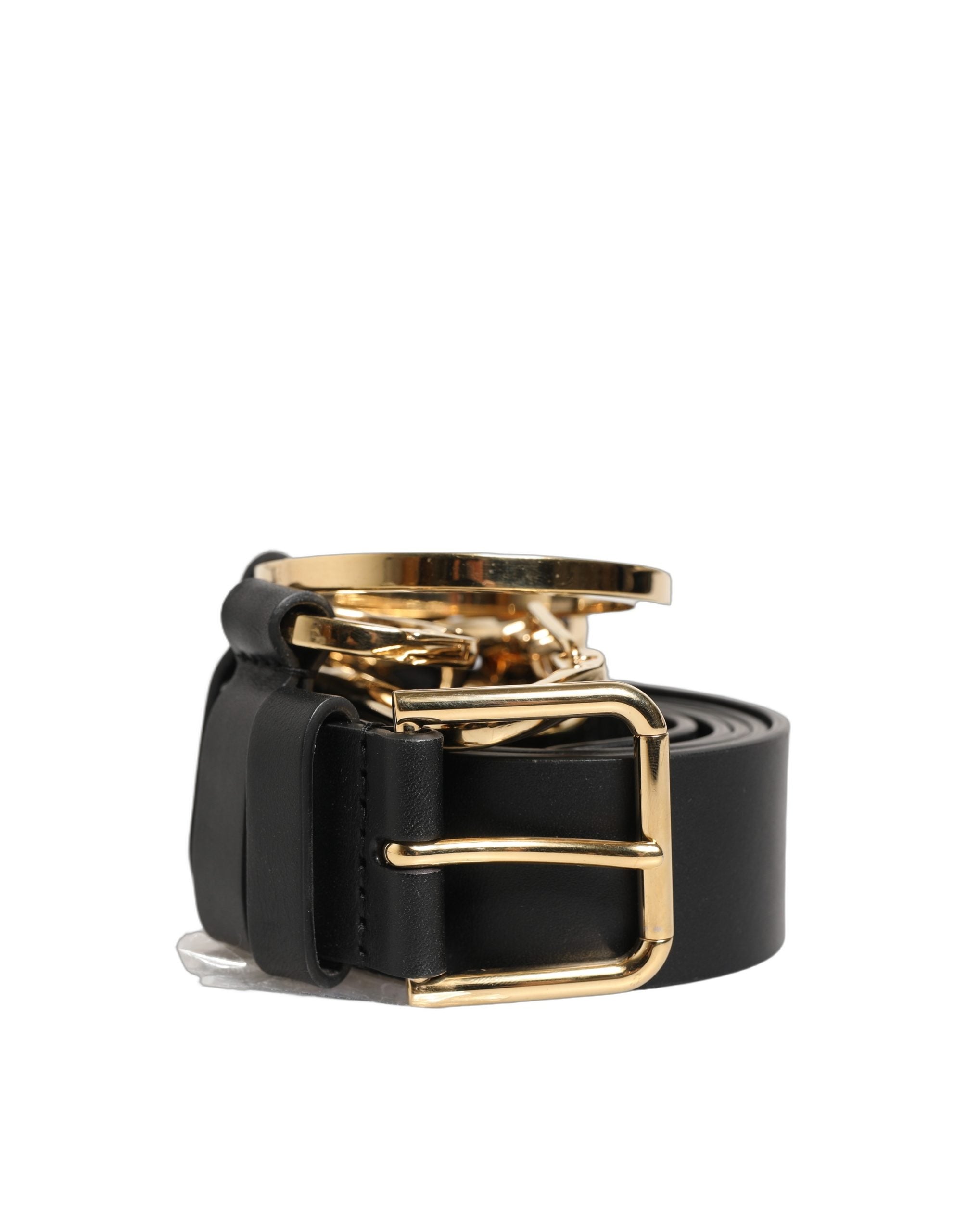 Dolce & Gabbana Black Calf Leather Gold Metal Buckle Men Belt Dolce & Gabbana