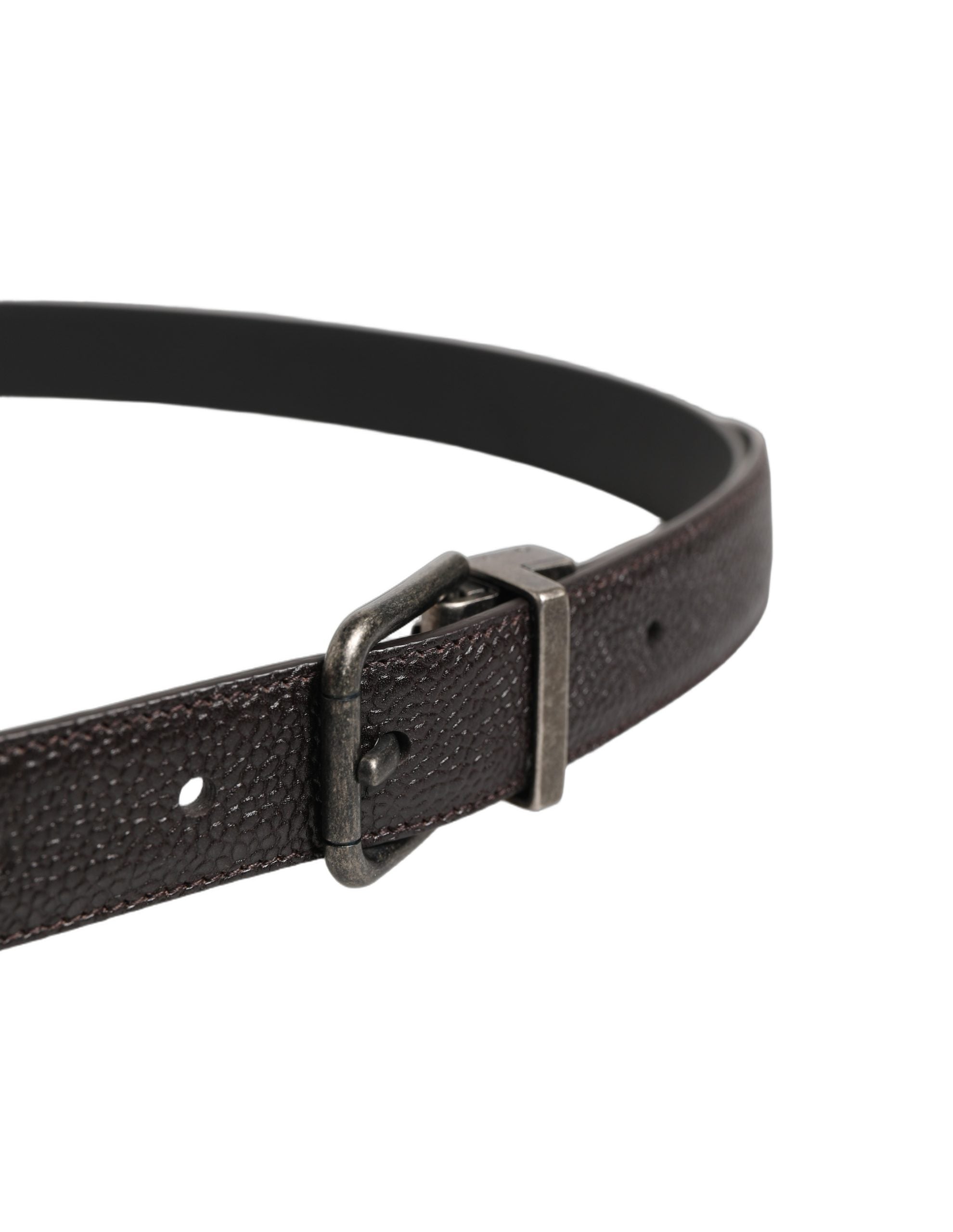 Dolce & Gabbana Brown Calf Leather Vintage Style Silver Buckle Belt Dolce & Gabbana