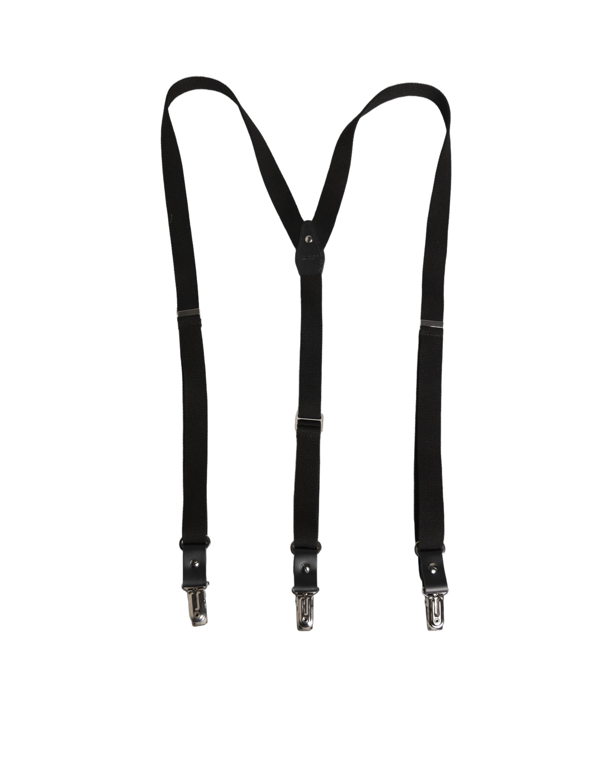 Dolce & Gabbana Black Cotton Leather Elastic Y-back Metal Clips Suspender Dolce & Gabbana