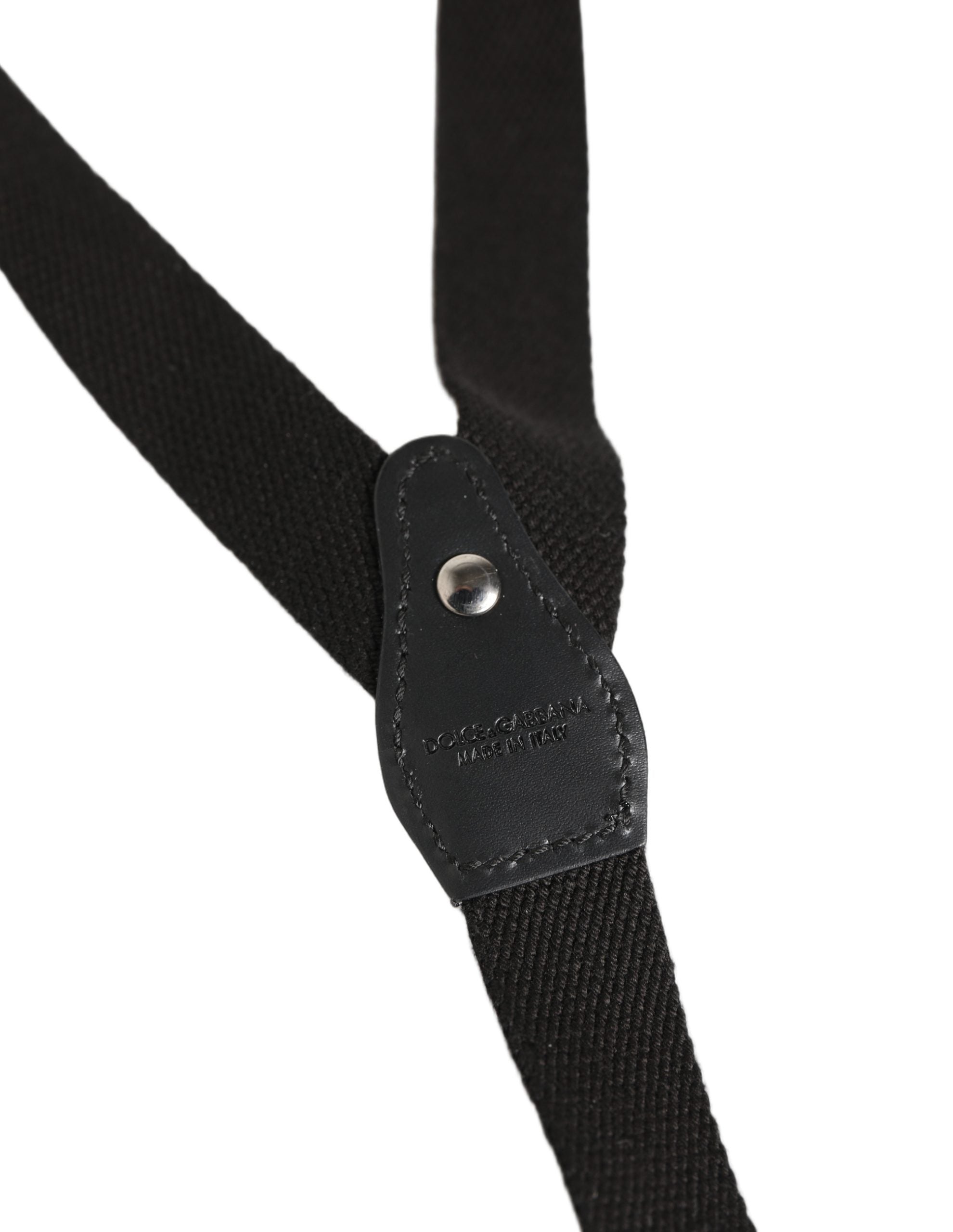 Dolce & Gabbana Black Cotton Leather Elastic Y-back Metal Clips Suspender Dolce & Gabbana