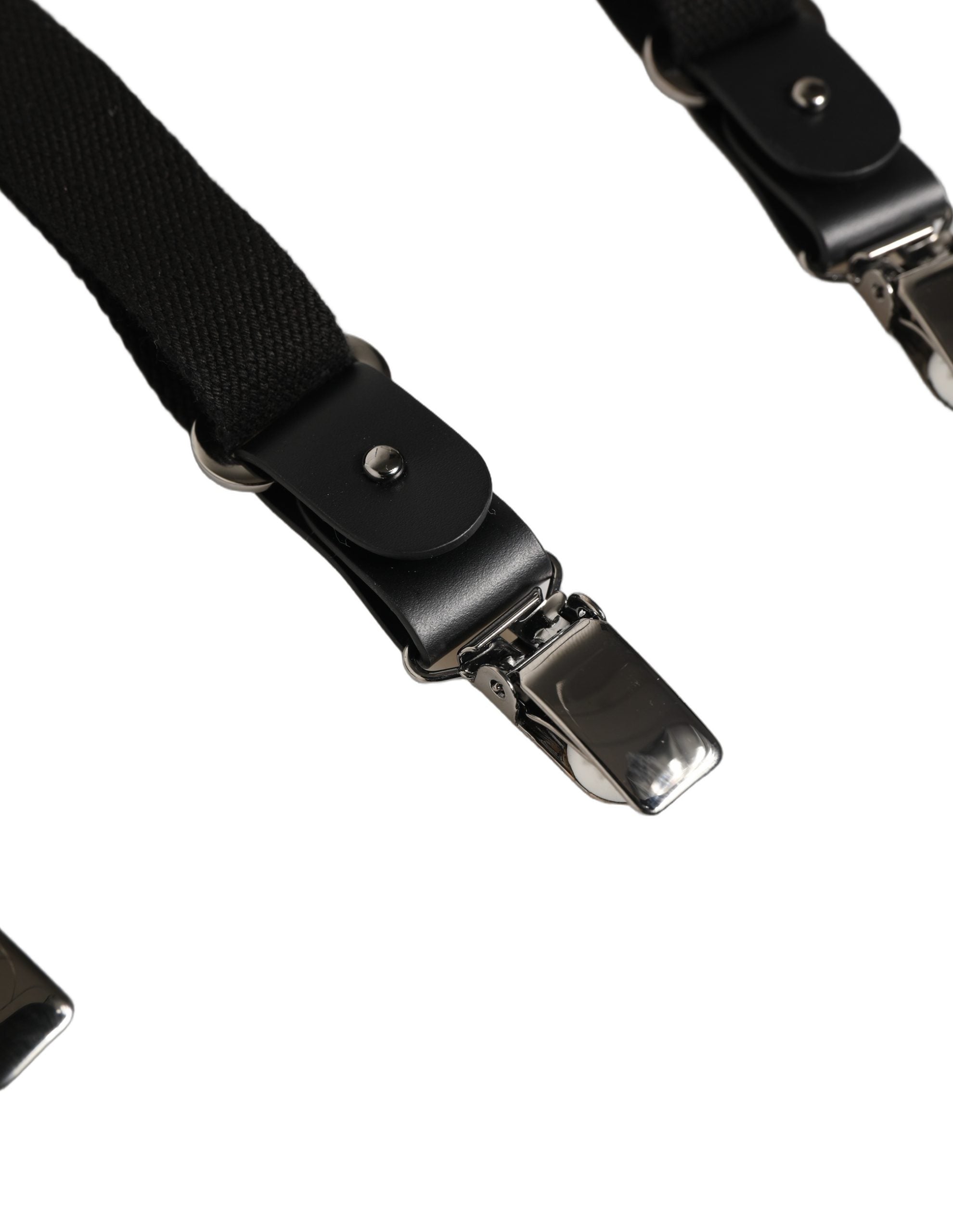 Dolce & Gabbana Black Cotton Leather Elastic Y-back Metal Clips Suspender Dolce & Gabbana