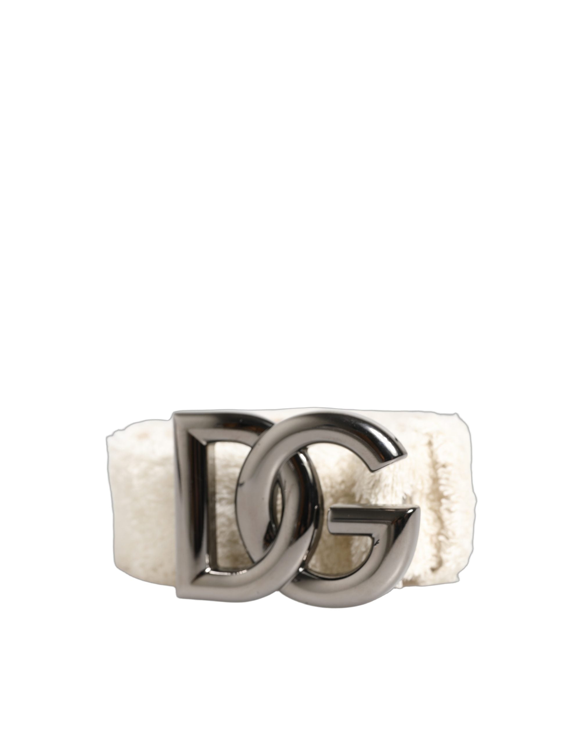 Dolce & Gabbana White Cotton Fleece DG Logo Metal Buckle Belt Dolce & Gabbana