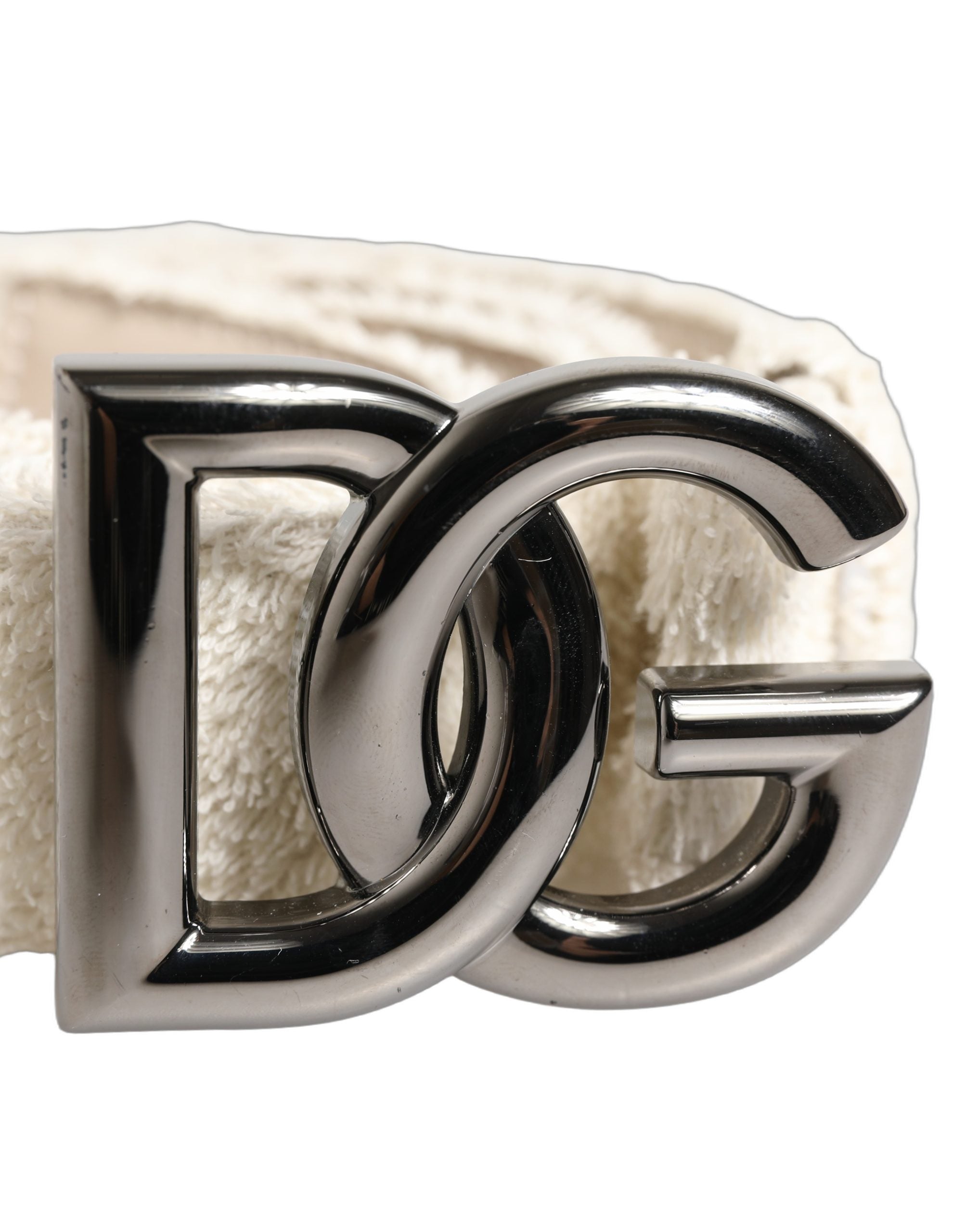 Dolce & Gabbana White Cotton Fleece DG Logo Metal Buckle Belt Dolce & Gabbana