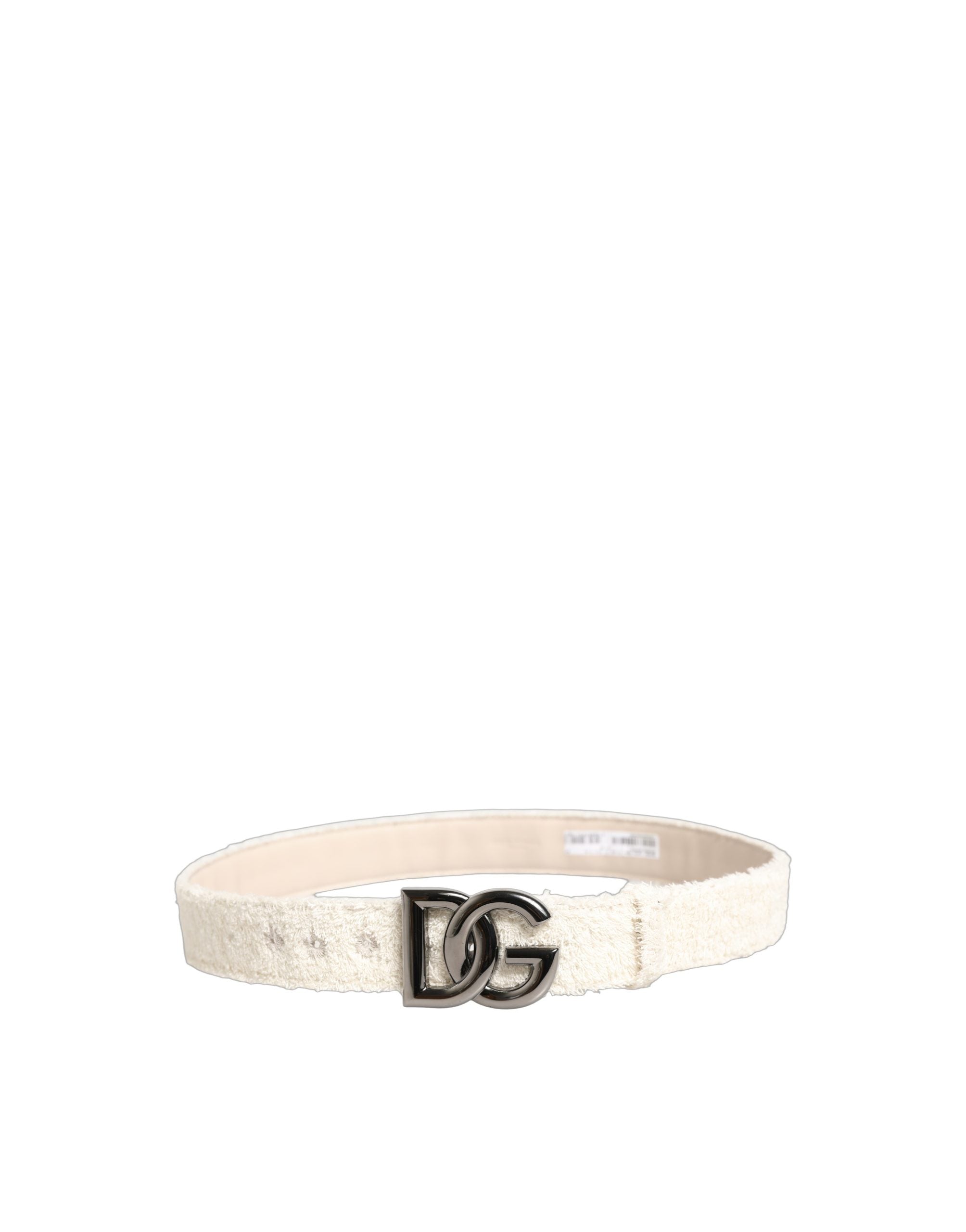 Dolce & Gabbana White Cotton Fleece DG Logo Metal Buckle Belt Dolce & Gabbana