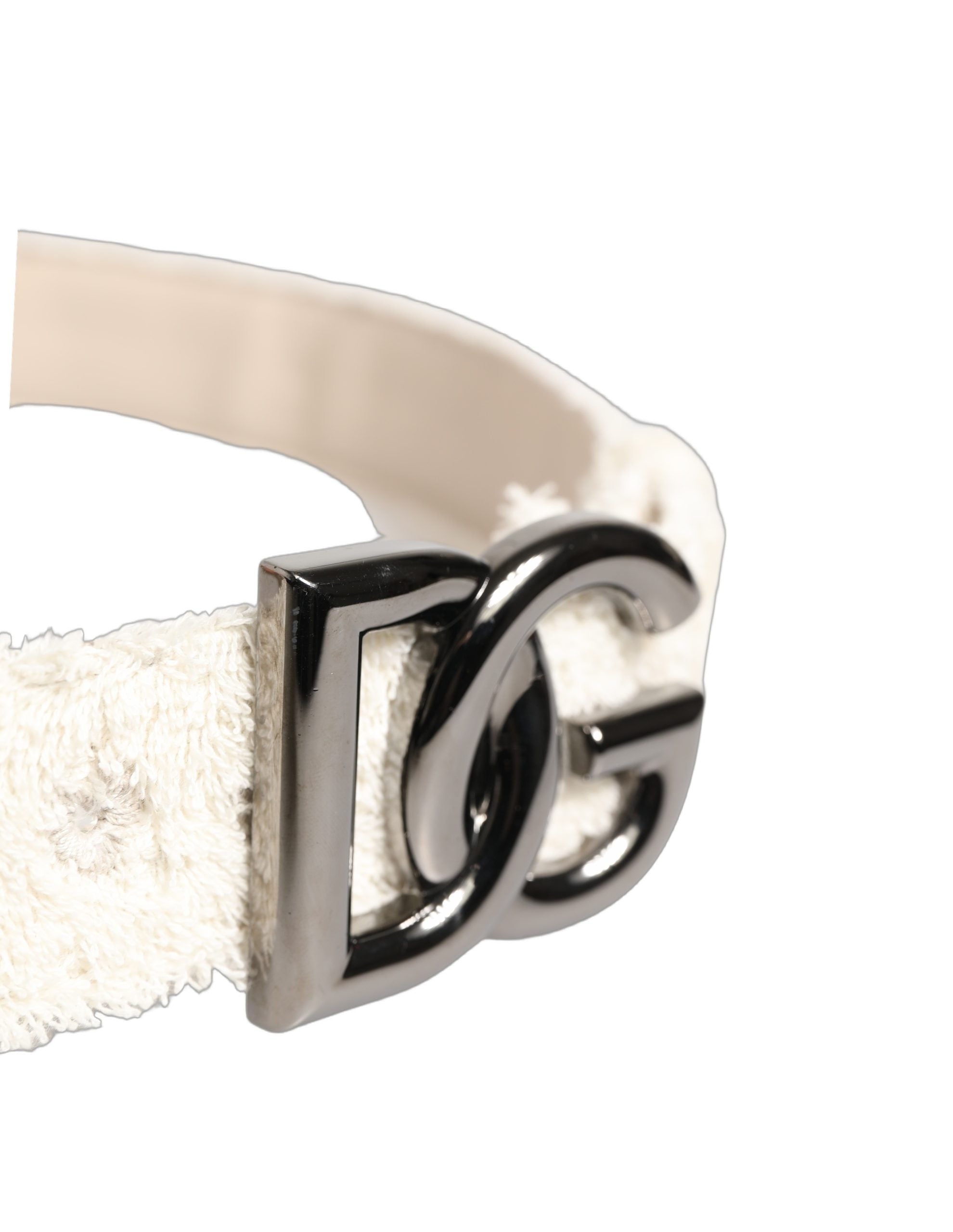 Dolce & Gabbana White Cotton Fleece DG Logo Metal Buckle Belt Dolce & Gabbana