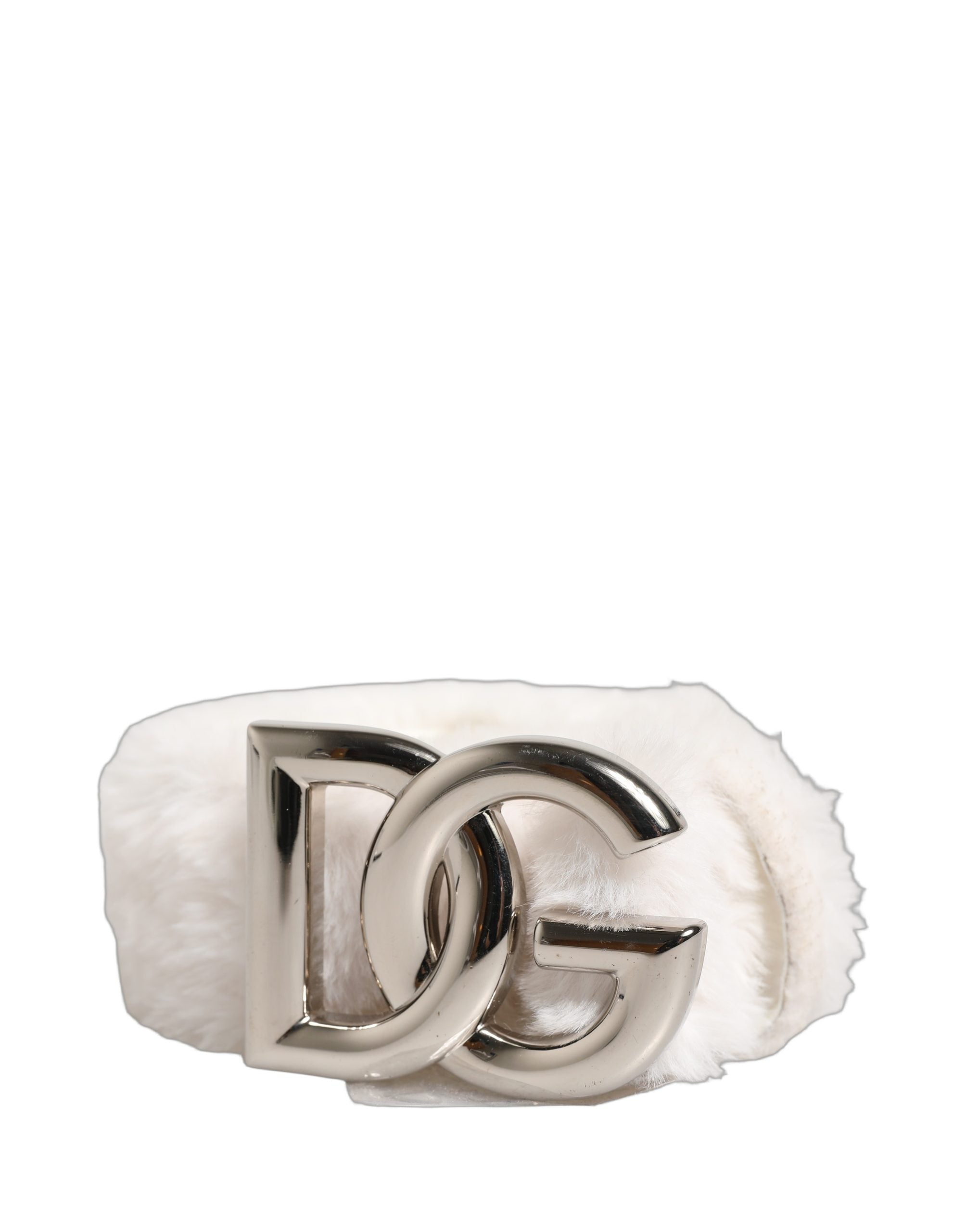 Dolce & Gabbana White Fleece Silver DG Logo Metal Buckle Belt Dolce & Gabbana