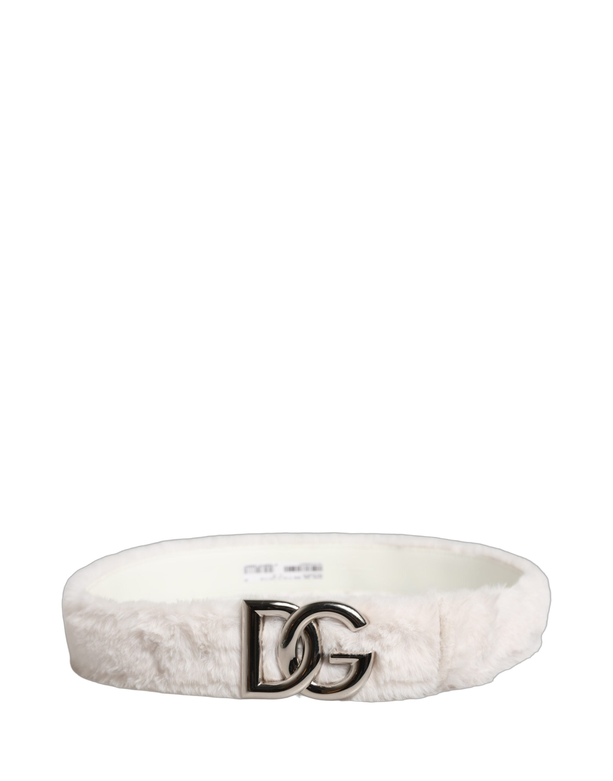 Dolce & Gabbana White Fleece Silver DG Logo Metal Buckle Belt Dolce & Gabbana