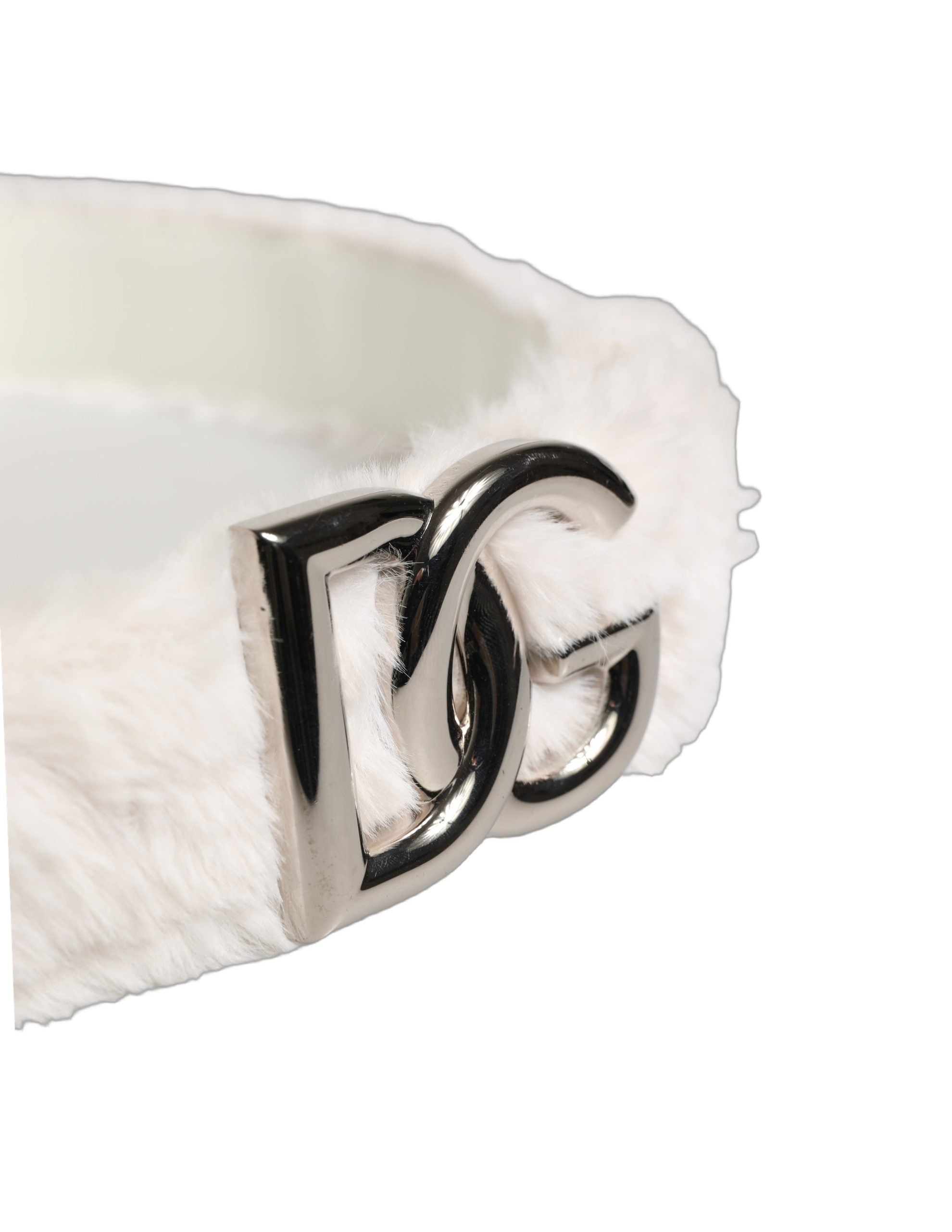 Dolce & Gabbana White Fleece Silver DG Logo Metal Buckle Belt Dolce & Gabbana