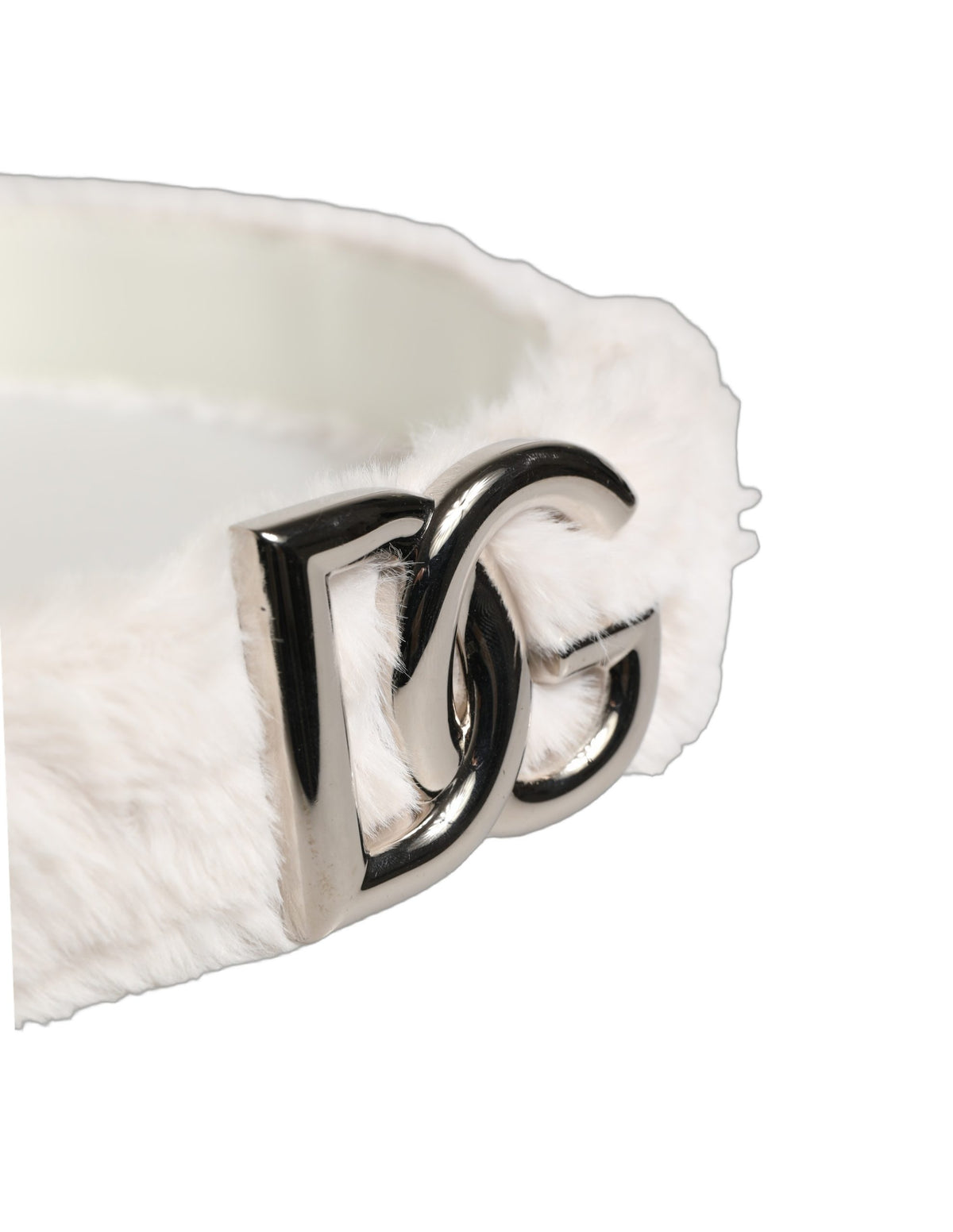 Dolce & Gabbana White Fleece Silver DG Logo Metal Buckle Belt