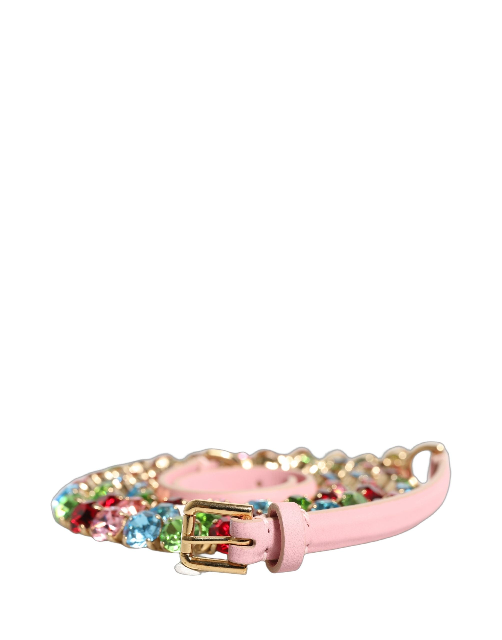 Dolce & Gabbana Pink Leather Crystal Chain Embellished Belt Dolce & Gabbana