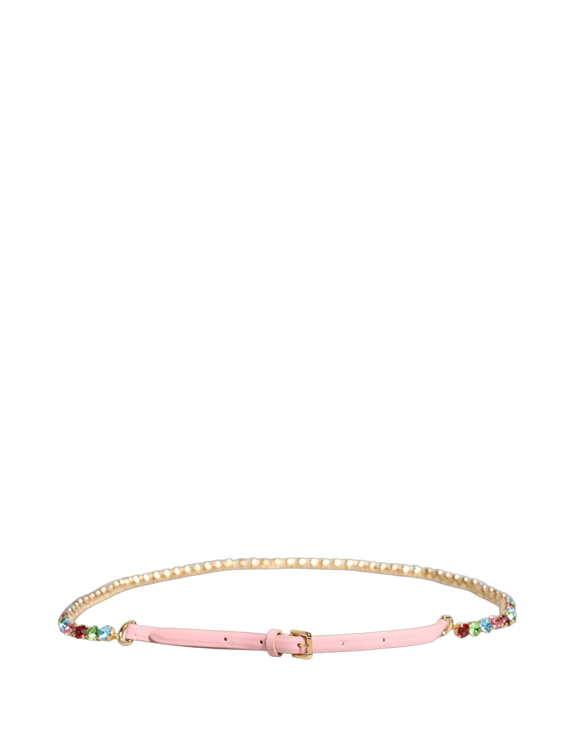 Dolce & Gabbana Pink Leather Crystal Chain Embellished Belt Dolce & Gabbana