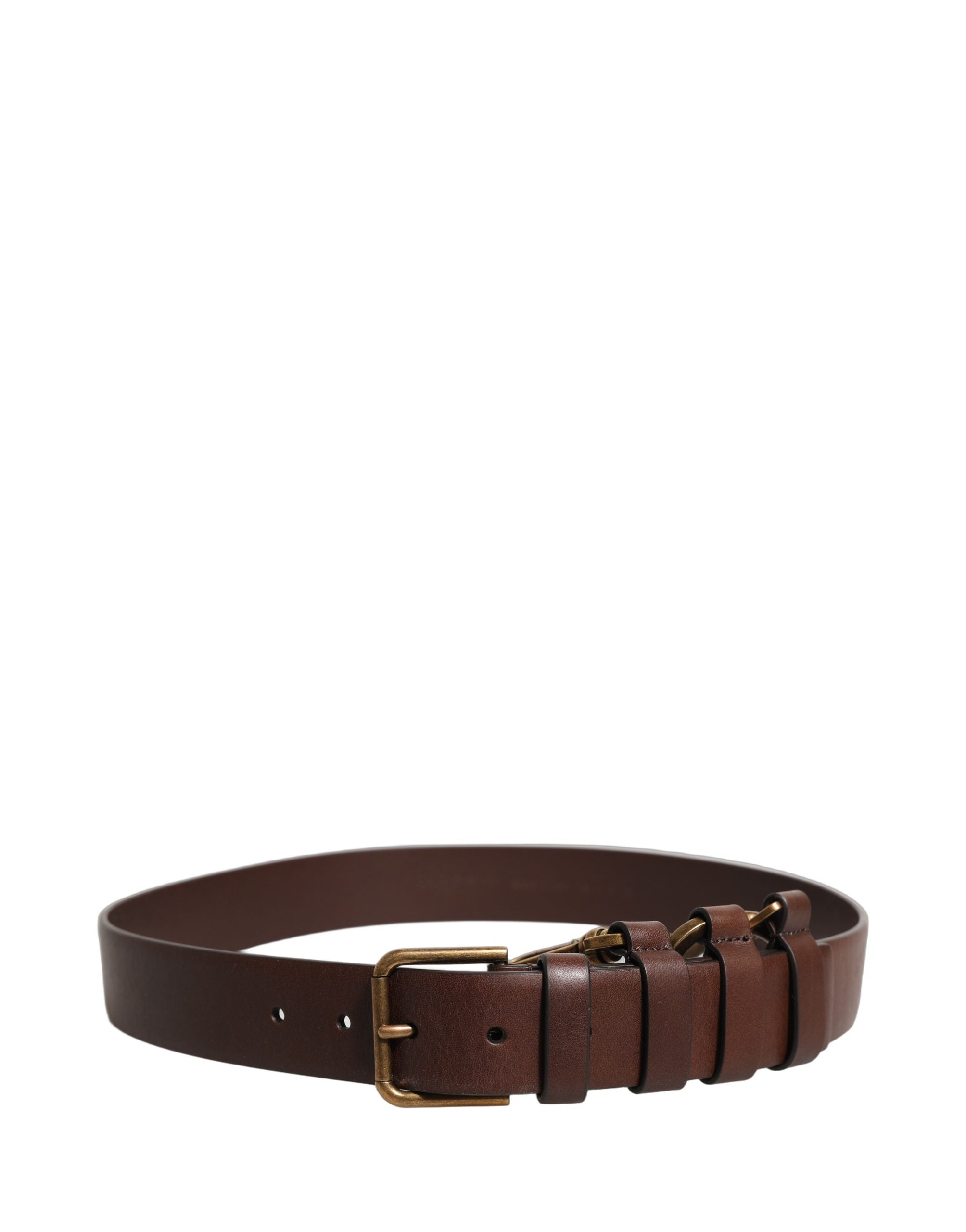 Dolce & Gabbana Brown Calfskin Leather Gold Metal Buckle Belt Dolce & Gabbana