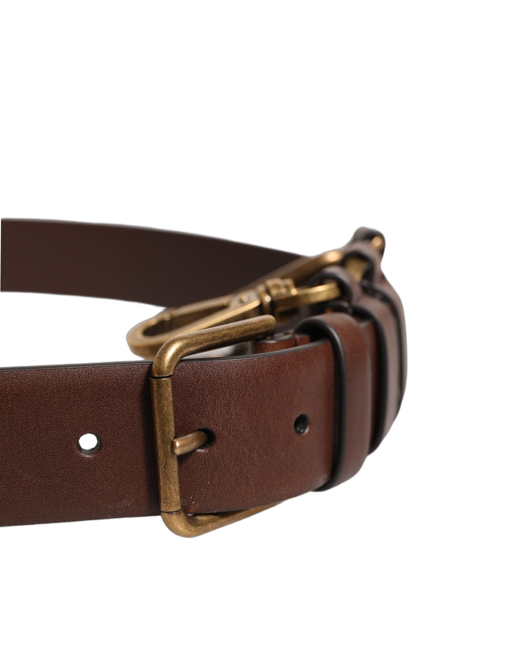 Dolce & Gabbana Brown Calfskin Leather Gold Metal Buckle Belt Dolce & Gabbana