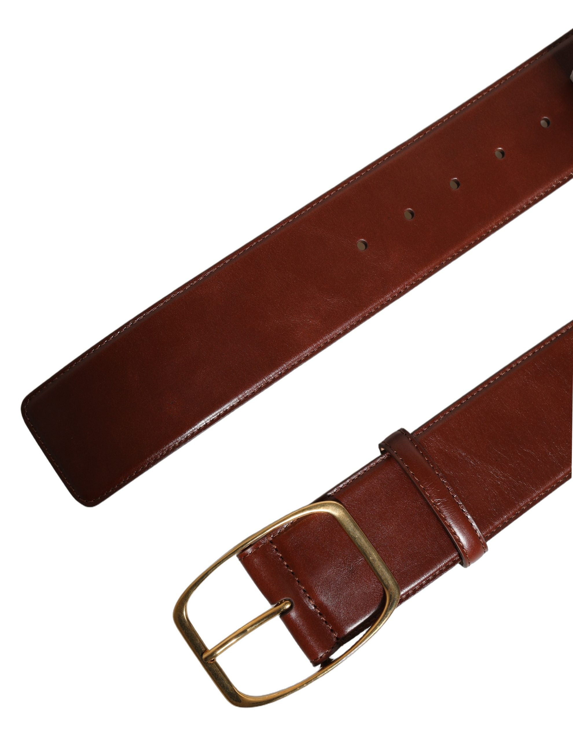 Dolce & Gabbana Brown Calfskin Leather Gold Metal Buckle Belt Dolce & Gabbana