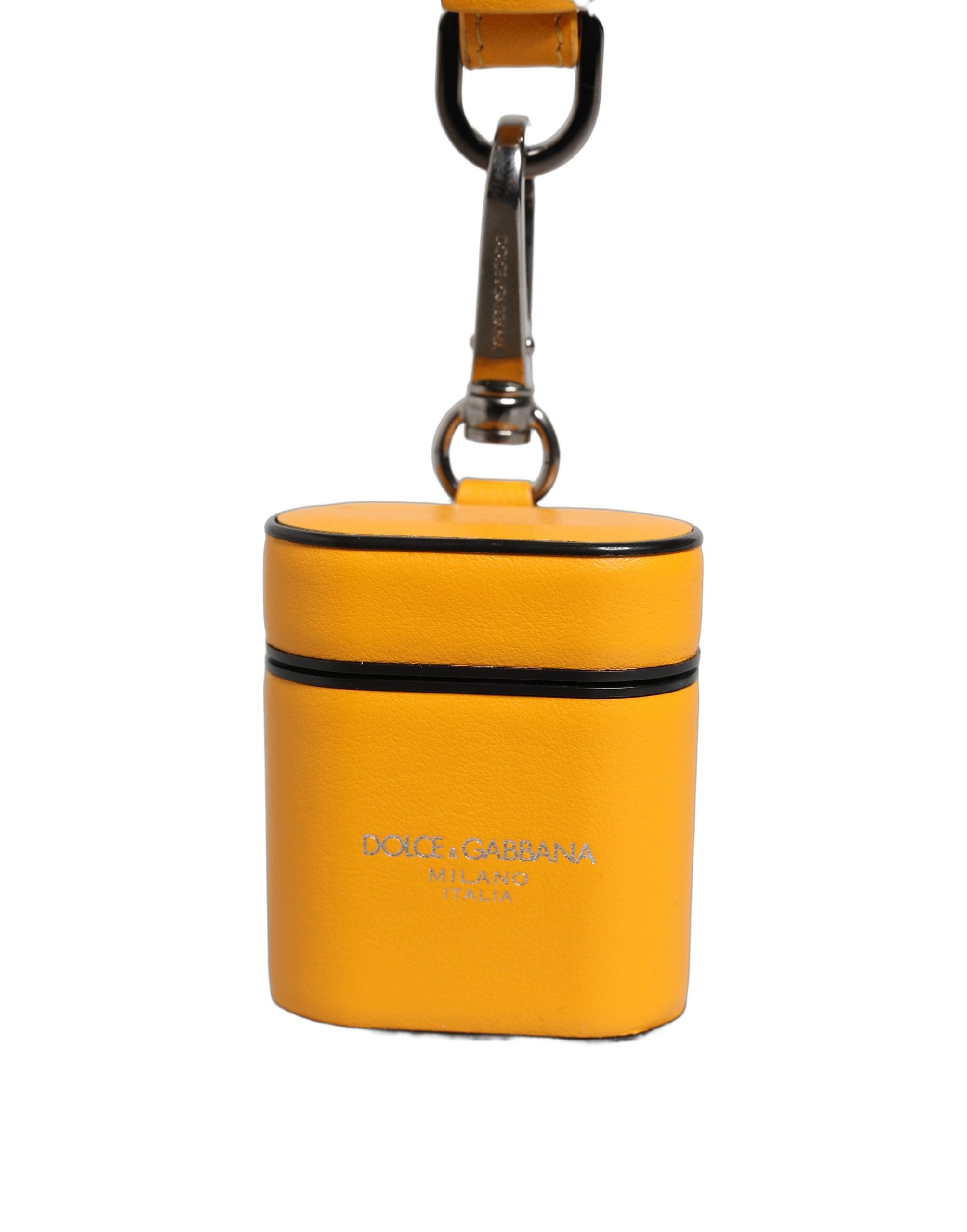 Dolce & Gabbana Case Yellow Calf Leather Logo Flip Holder Strap Airpods Dolce & Gabbana