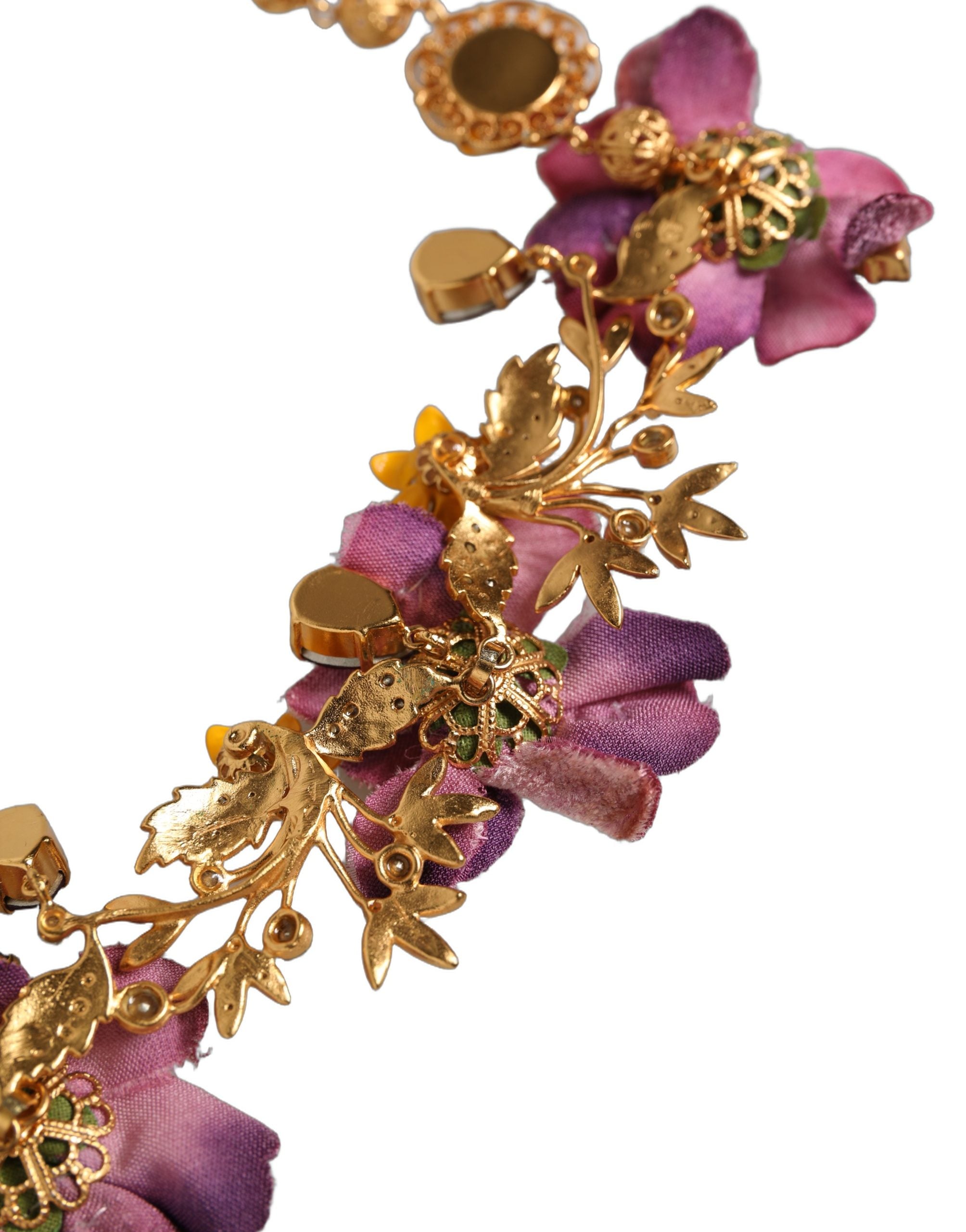 Dolce & Gabbana Gold Brass Mix Fiori Flowers Crystal Chain Necklace Dolce & Gabbana