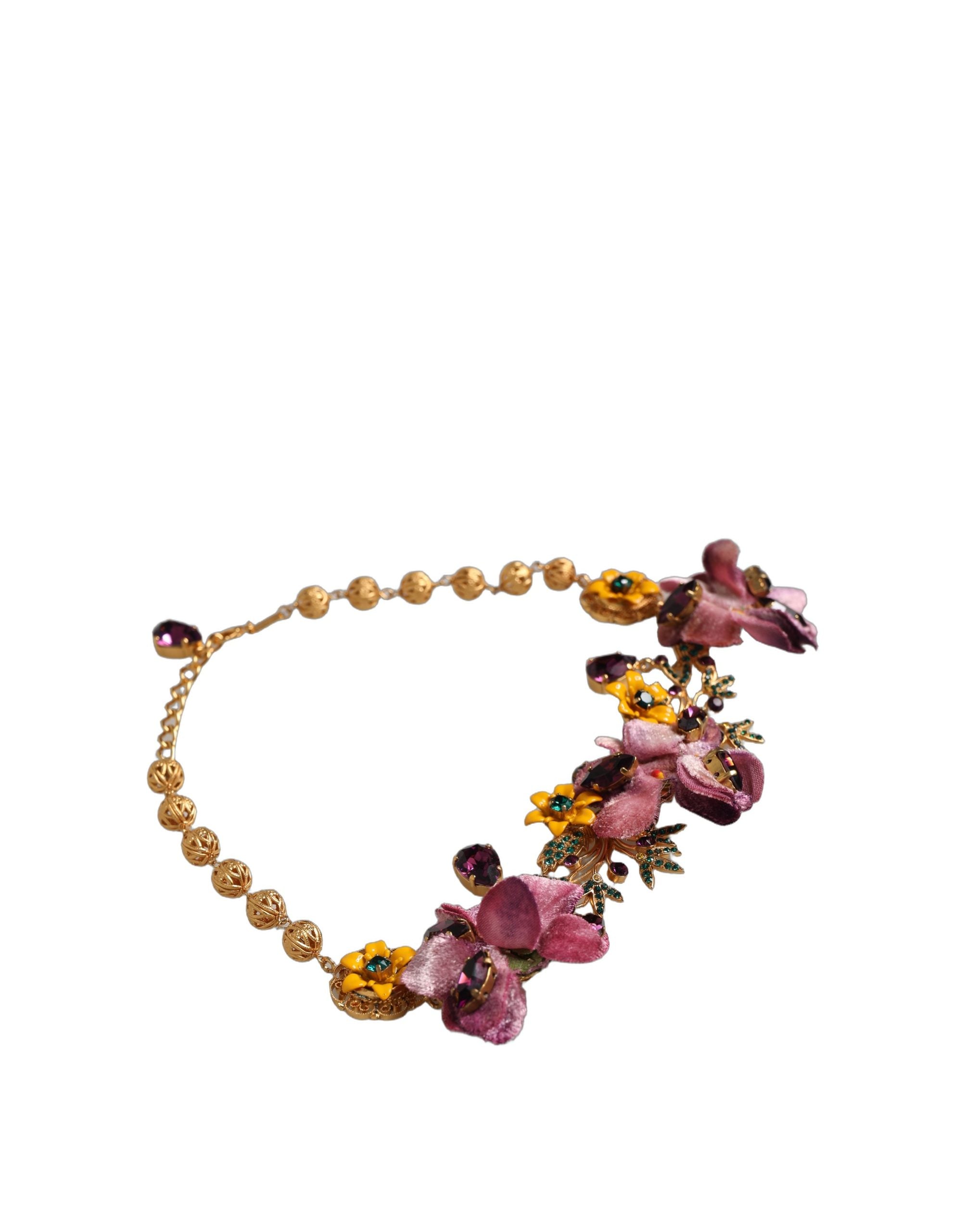 Dolce & Gabbana Gold Brass Mix Fiori Flowers Crystal Chain Necklace Dolce & Gabbana