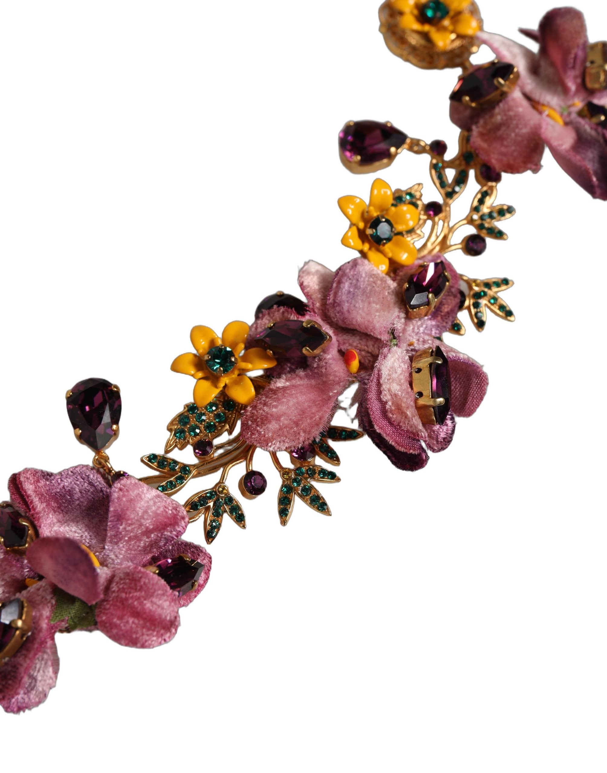 Dolce & Gabbana Gold Brass Mix Fiori Flowers Crystal Chain Necklace Dolce & Gabbana