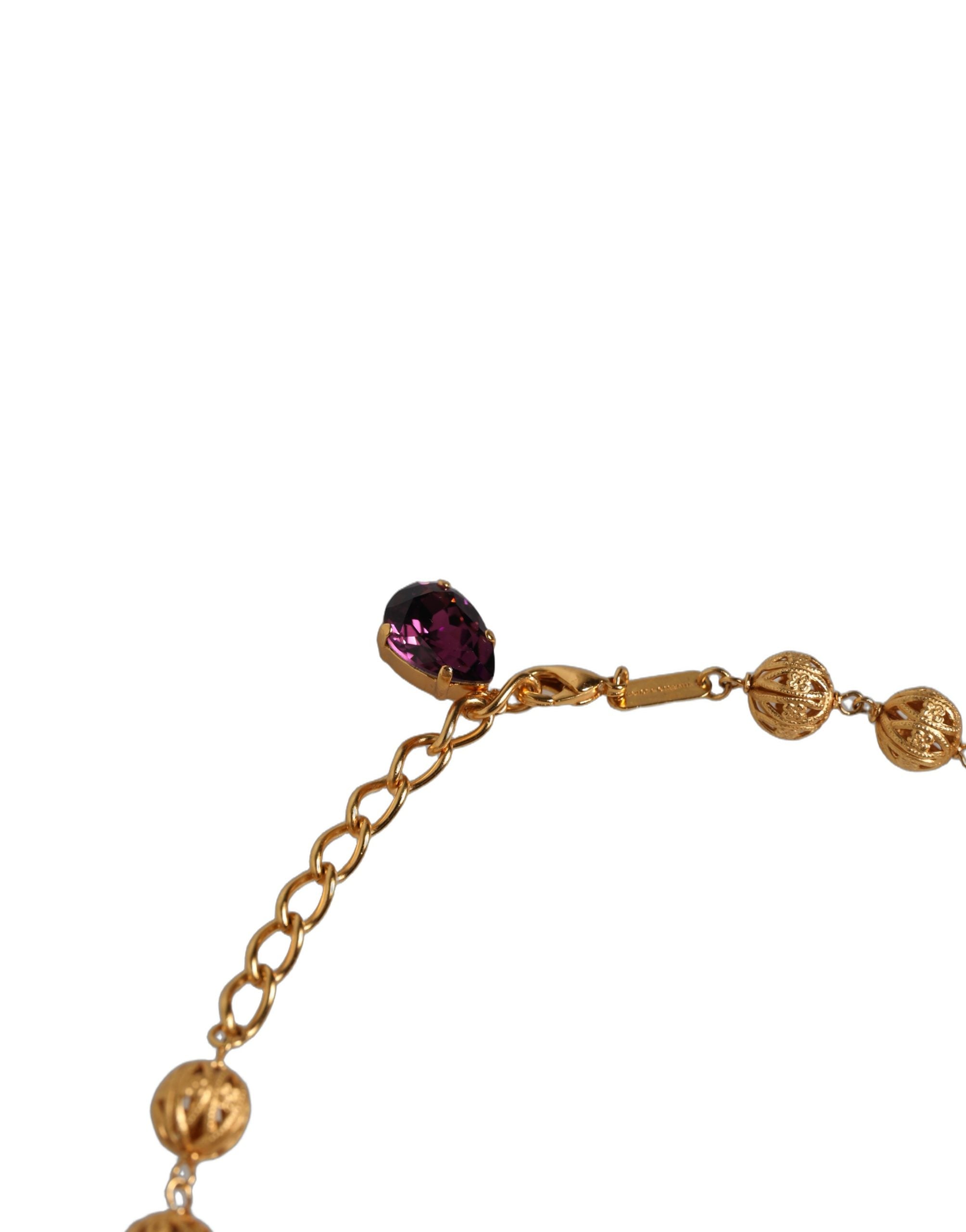Dolce & Gabbana Gold Brass Mix Fiori Flowers Crystal Chain Necklace Dolce & Gabbana