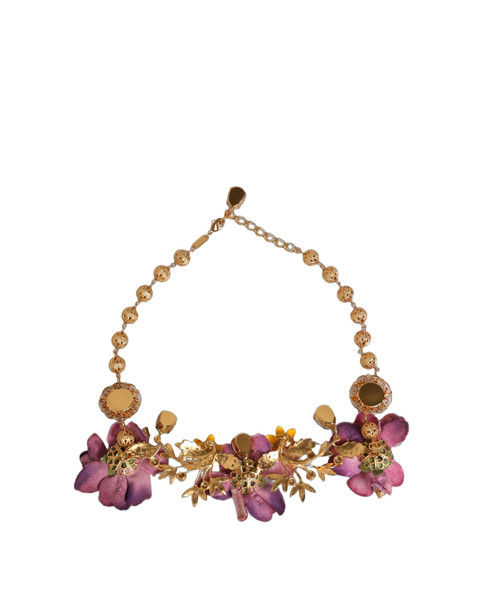 Dolce & Gabbana Gold Brass Mix Fiori Flowers Crystal Chain Necklace Dolce & Gabbana