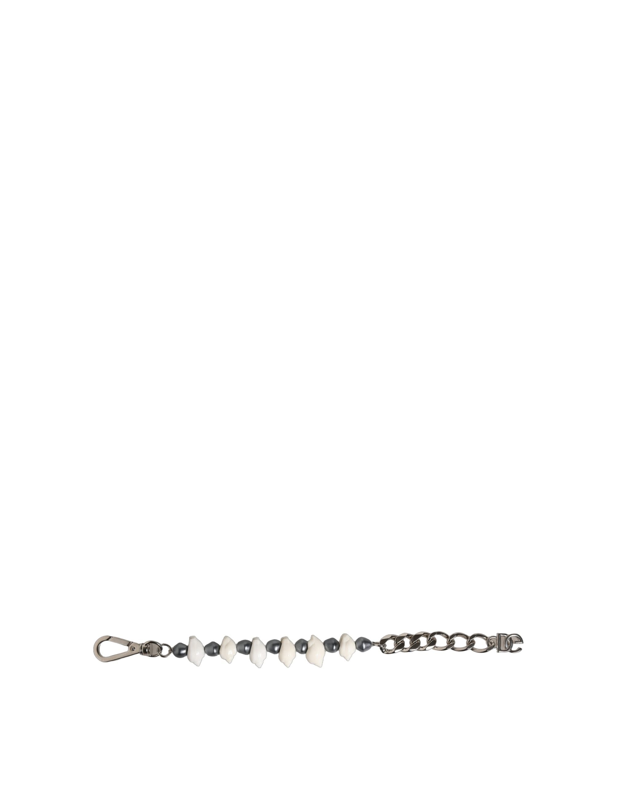 Dolce & Gabbana Silver Tone Brass Beaded Shell DG Logo Pendant Bracelet Dolce & Gabbana