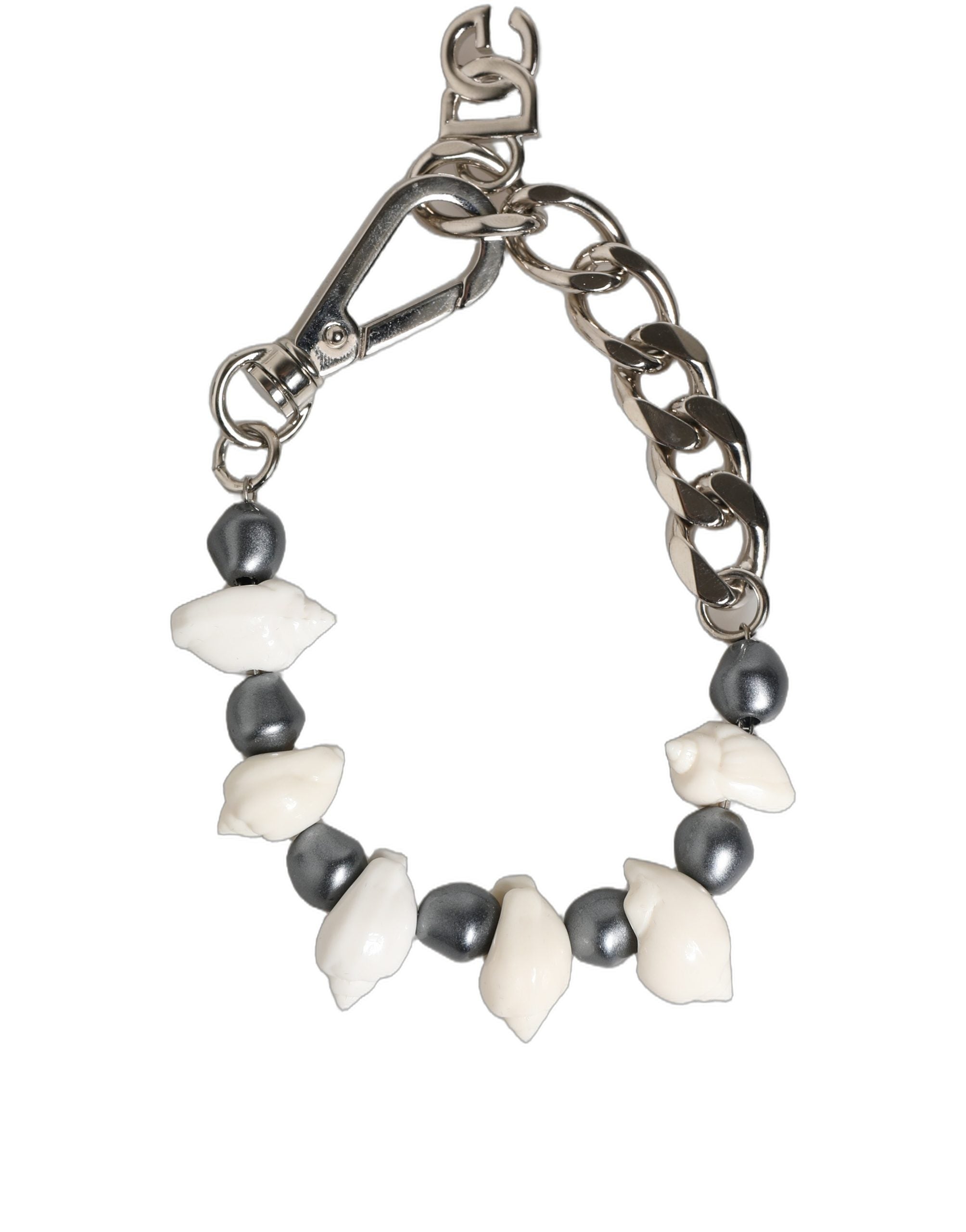 Dolce & Gabbana Silver Tone Brass Beaded Shell DG Logo Pendant Bracelet Dolce & Gabbana