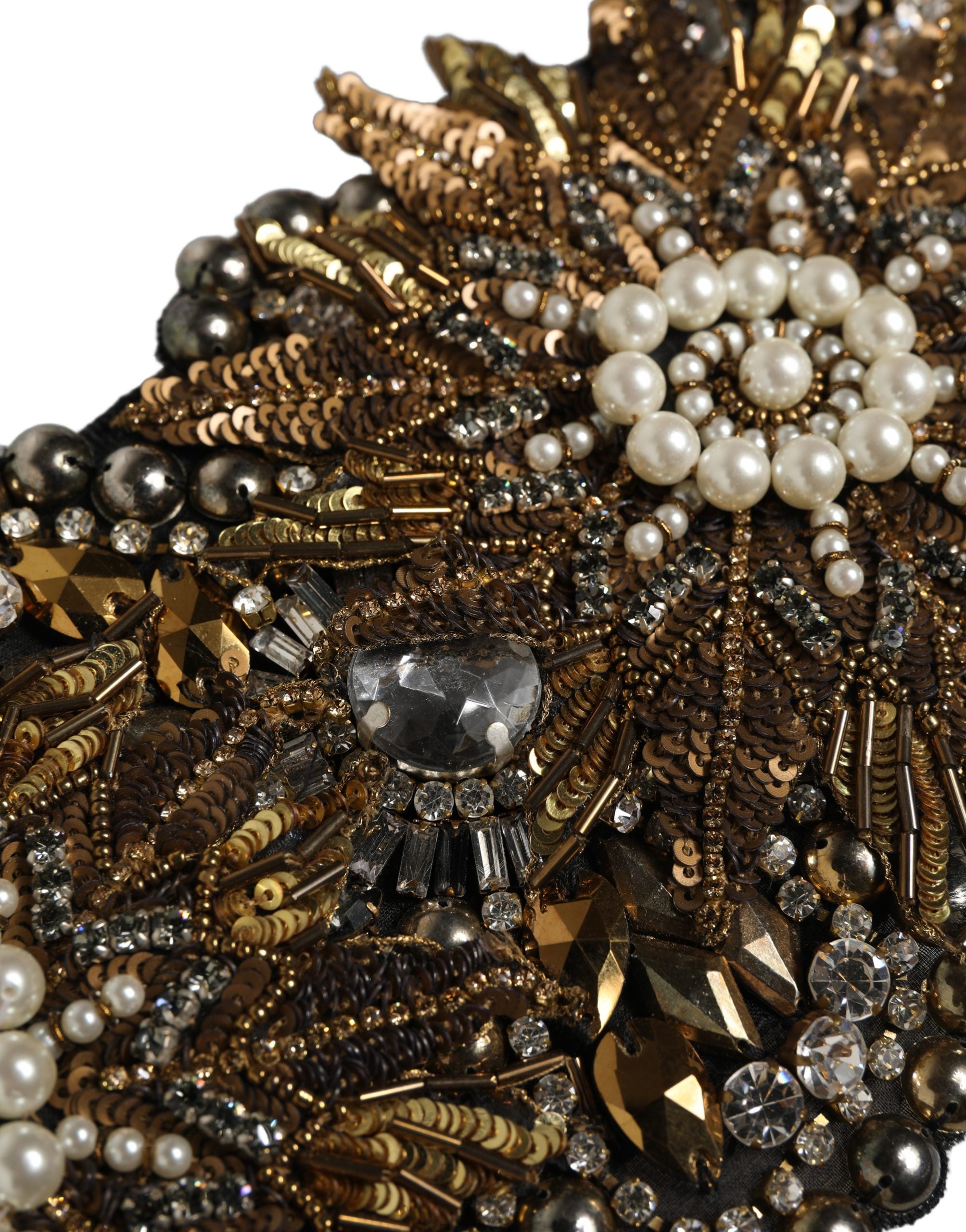 Dolce & Gabbana Black Gold Tone Crystal Brass Flower Brooches Belt Dolce & Gabbana