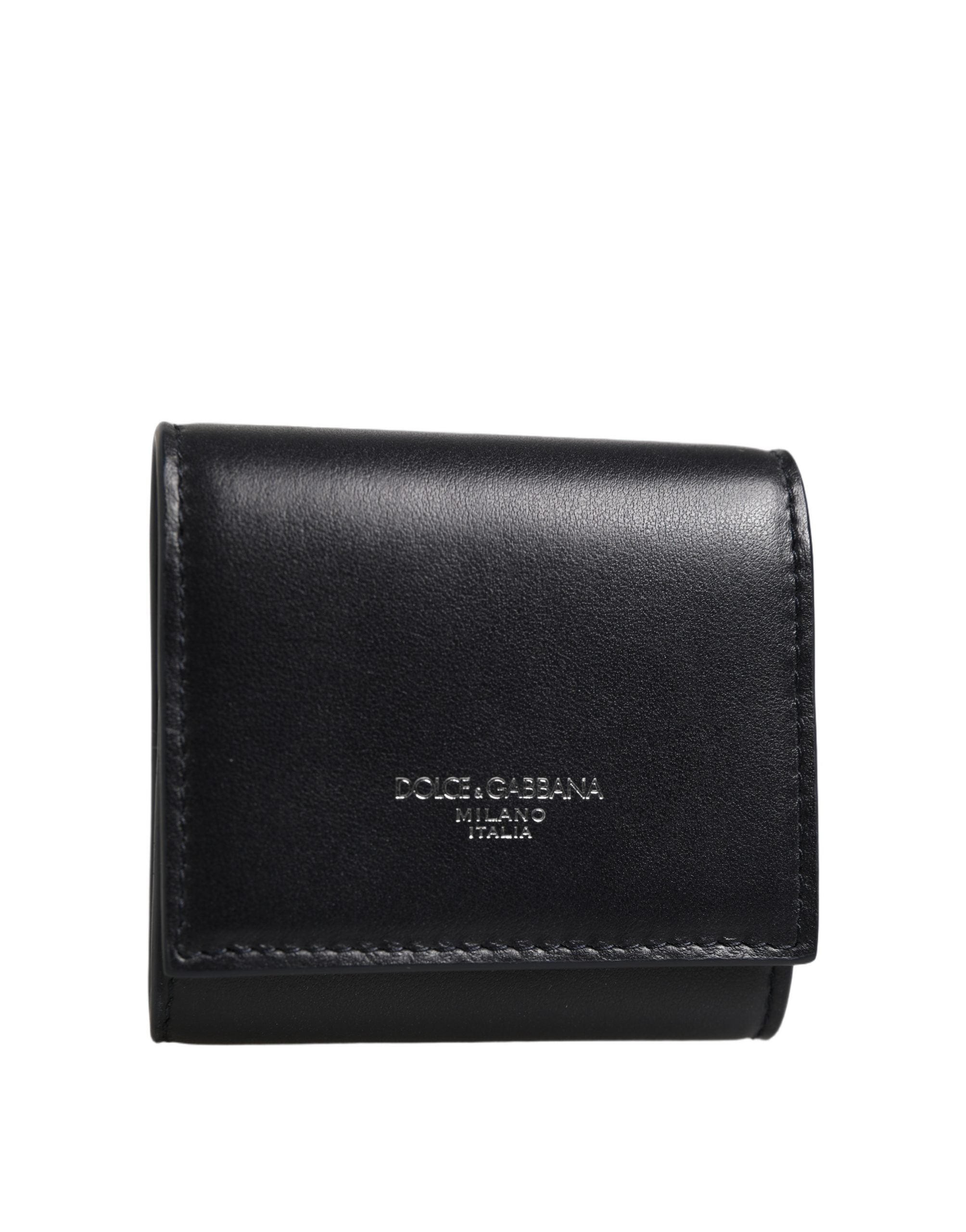 Dolce & Gabbana Black Calfskin Leather Logo Print Bifold CoinPurse Wallet Dolce & Gabbana