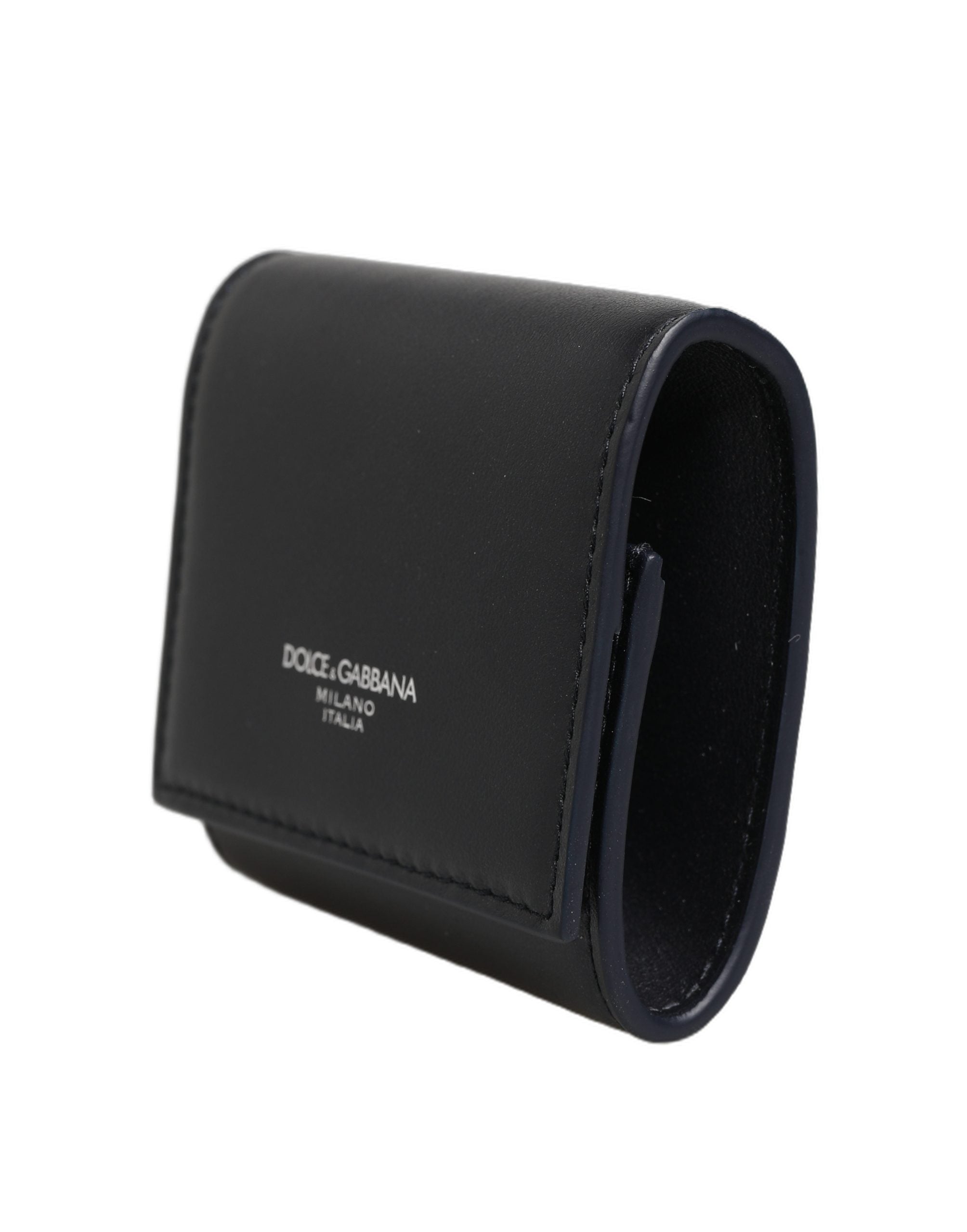 Dolce & Gabbana Black Calfskin Leather Logo Print Bifold CoinPurse Wallet Dolce & Gabbana