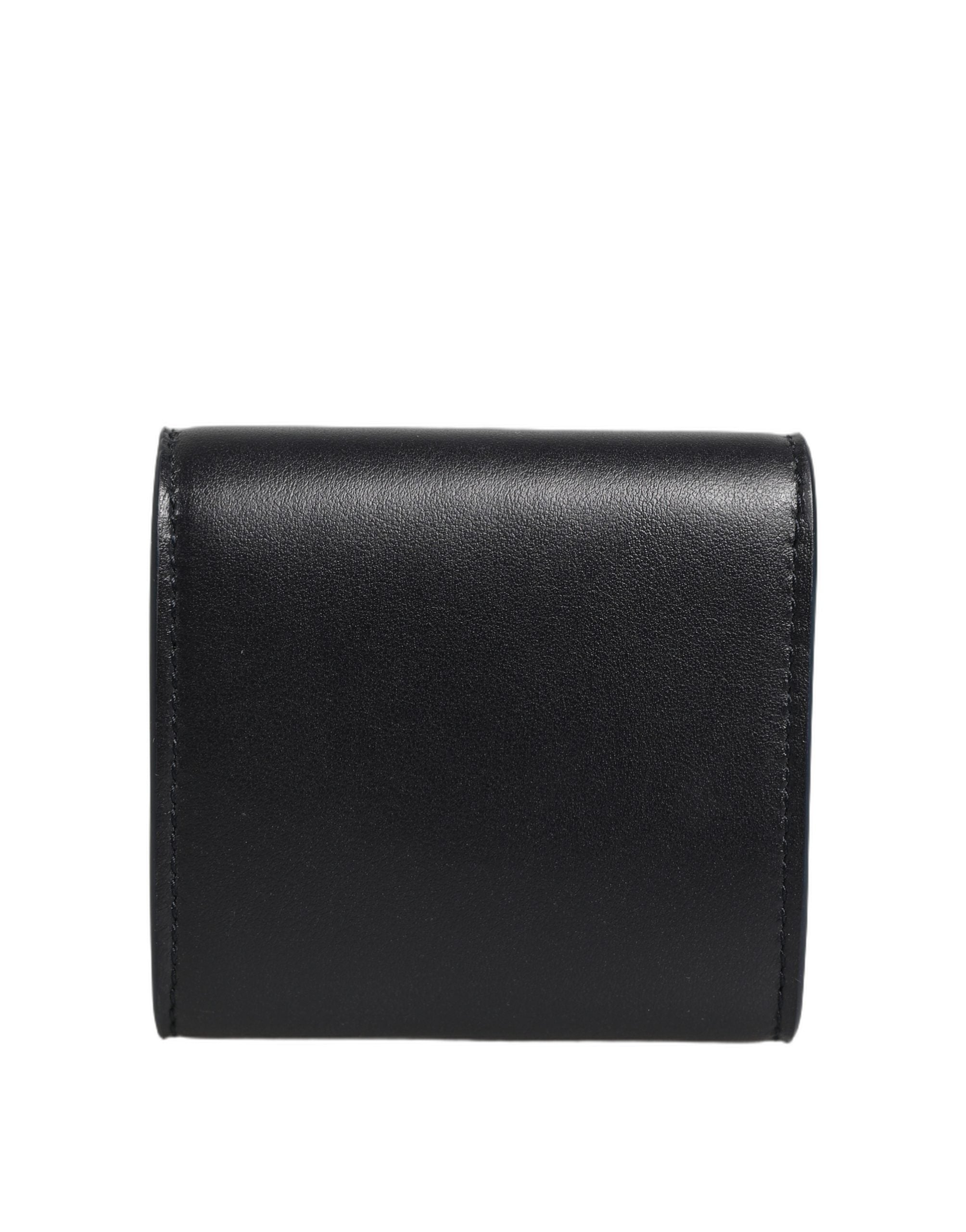 Dolce & Gabbana Black Calfskin Leather Logo Print Bifold CoinPurse Wallet Dolce & Gabbana