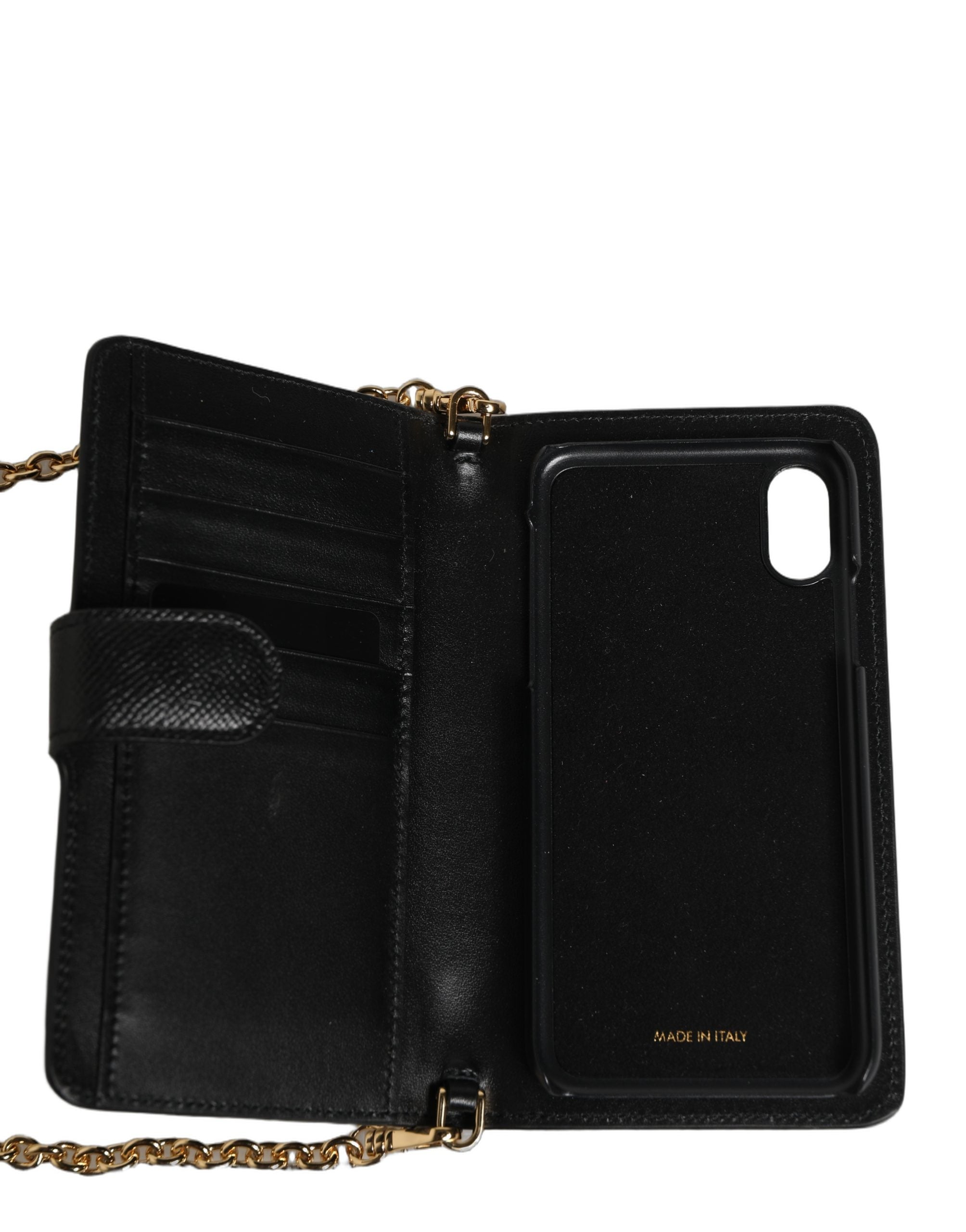 Dolce & Gabbana Case Flip Cover Black Calf Leather iPhone X - XS Phone Dolce & Gabbana