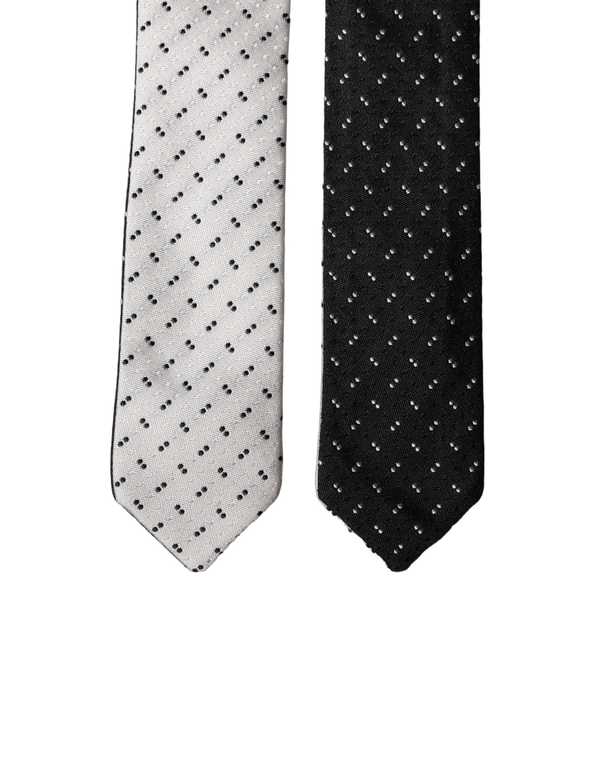 Dolce & Gabbana White Black Patterned Silk Adjustable Men Necktie Tie Dolce & Gabbana