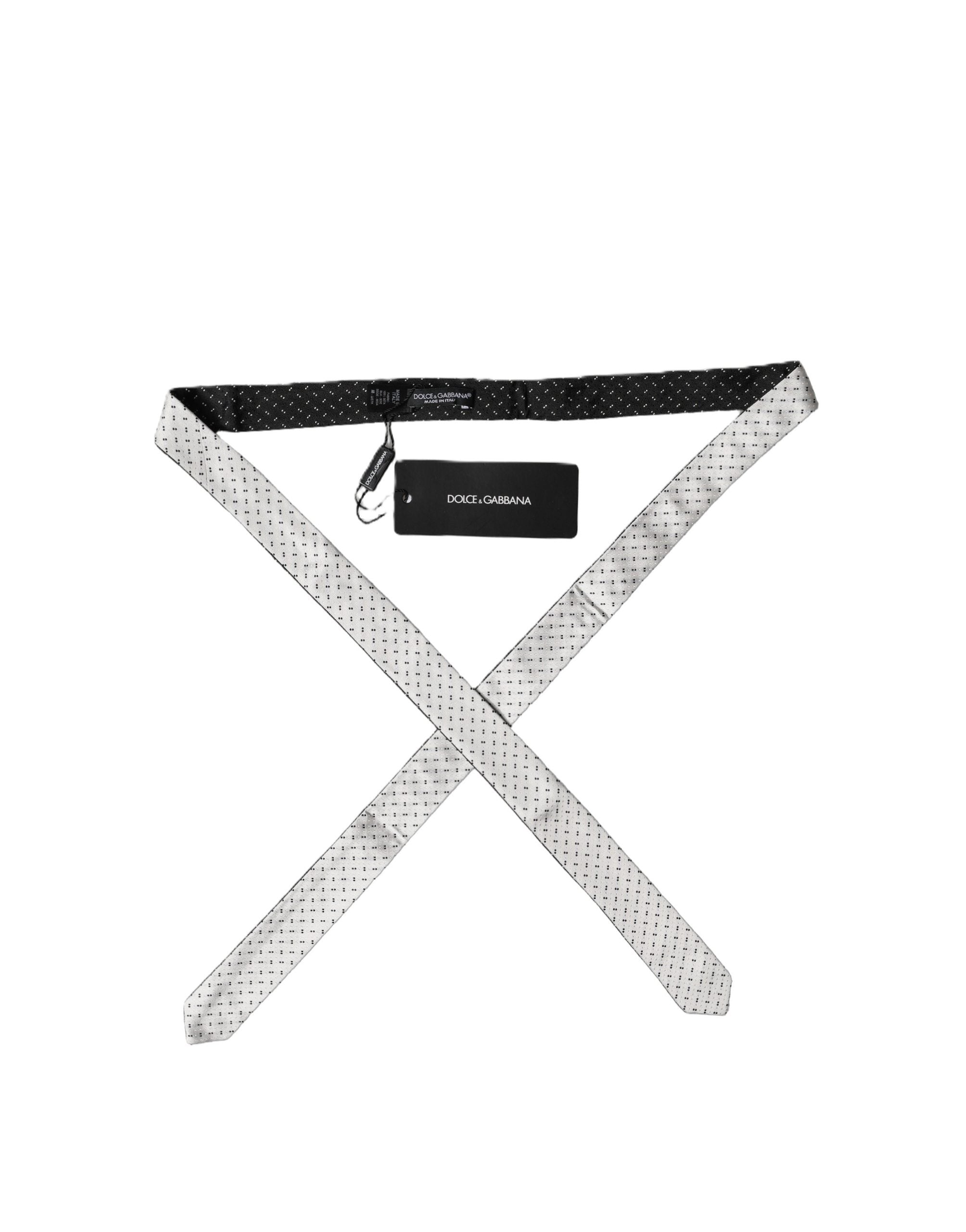 Dolce & Gabbana White Black Patterned Silk Adjustable Men Necktie Tie Dolce & Gabbana