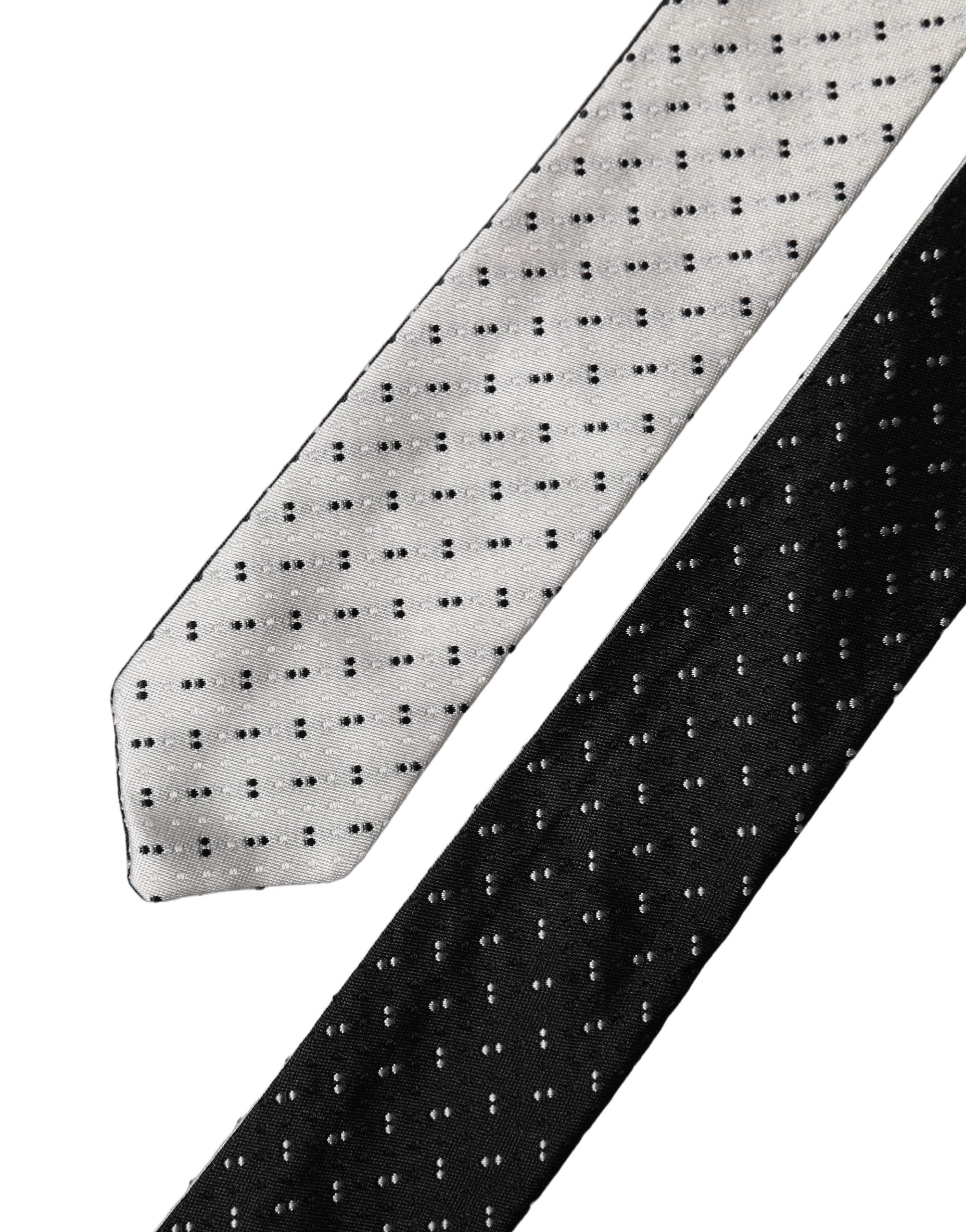 Dolce & Gabbana White Black Patterned Silk Adjustable Men Necktie Tie Dolce & Gabbana