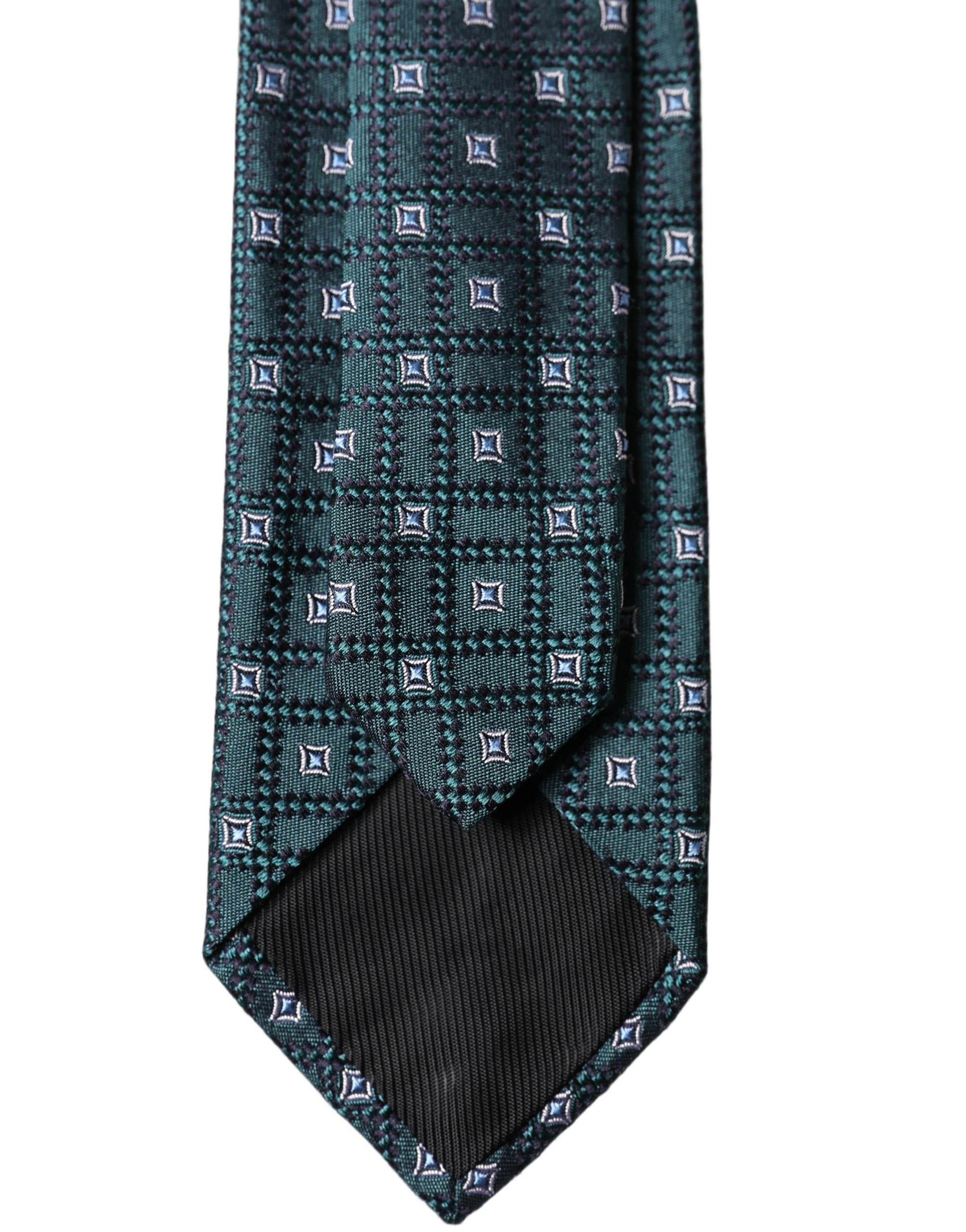 Dolce & Gabbana Dark Green Patterned Silk Adjustable Men Necktie Tie Dolce & Gabbana