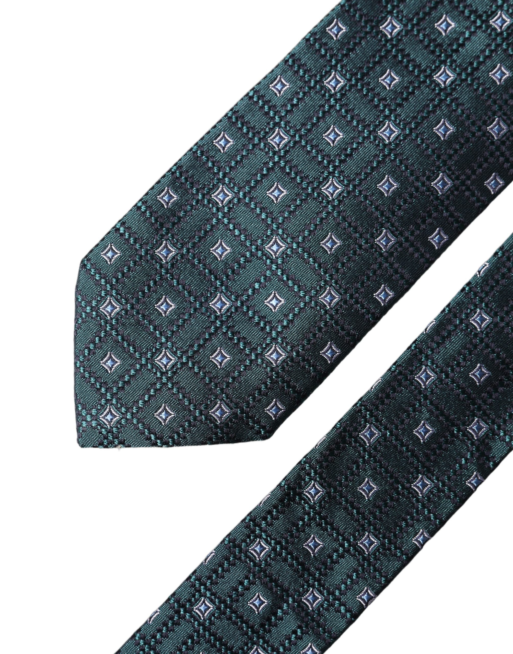 Dolce & Gabbana Dark Green Patterned Silk Adjustable Men Necktie Tie Dolce & Gabbana